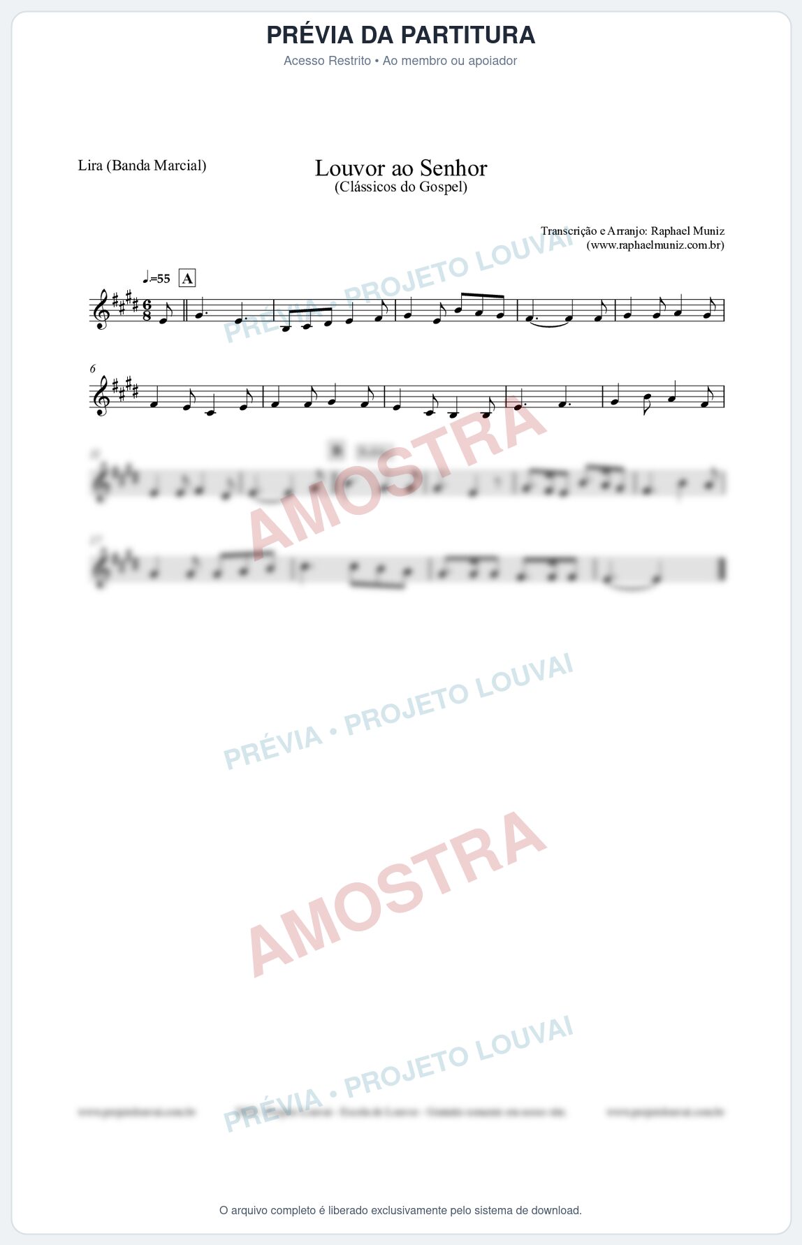 Prévia protegida da primeira página da partitura Partitura para Lira (Banda Marcial) - Louvor ao Senhor - Cantor Cristão nº3 - Clássicos do Gospel