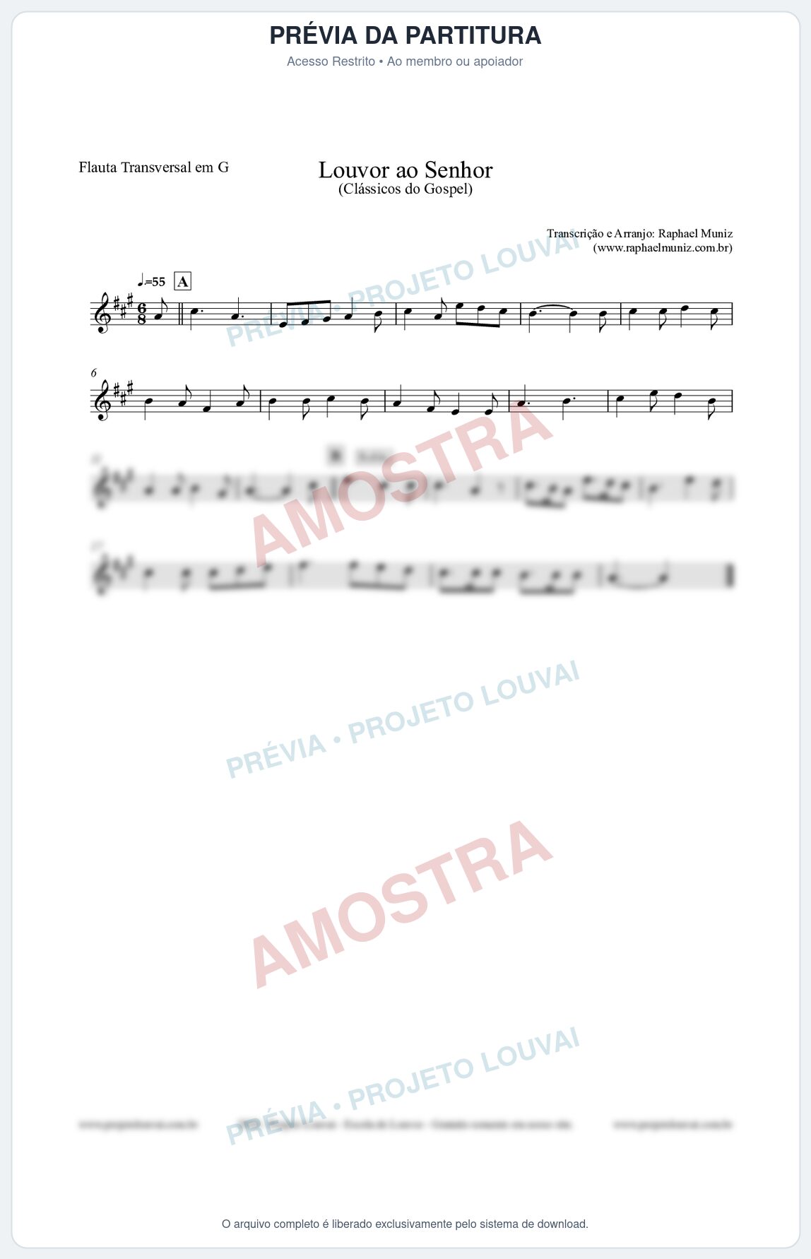Prévia protegida da primeira página da partitura Partitura para Flauta Transversal em G - Louvor ao Senhor - Cantor Cristão nº3 - Clássicos do Gospel