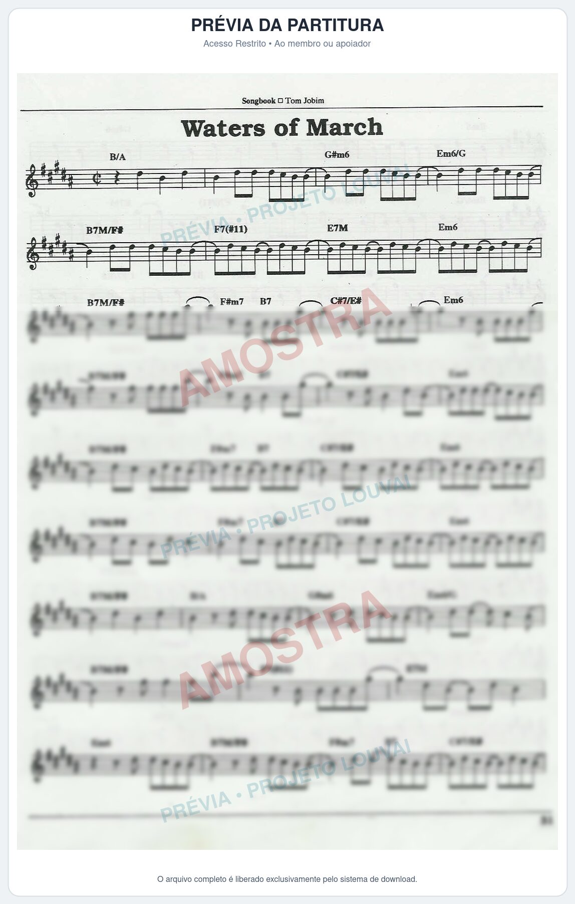 Prévia protegida da primeira página da partitura Partitura para Saxophone Sopranino - Waters of March - Tom Jobim