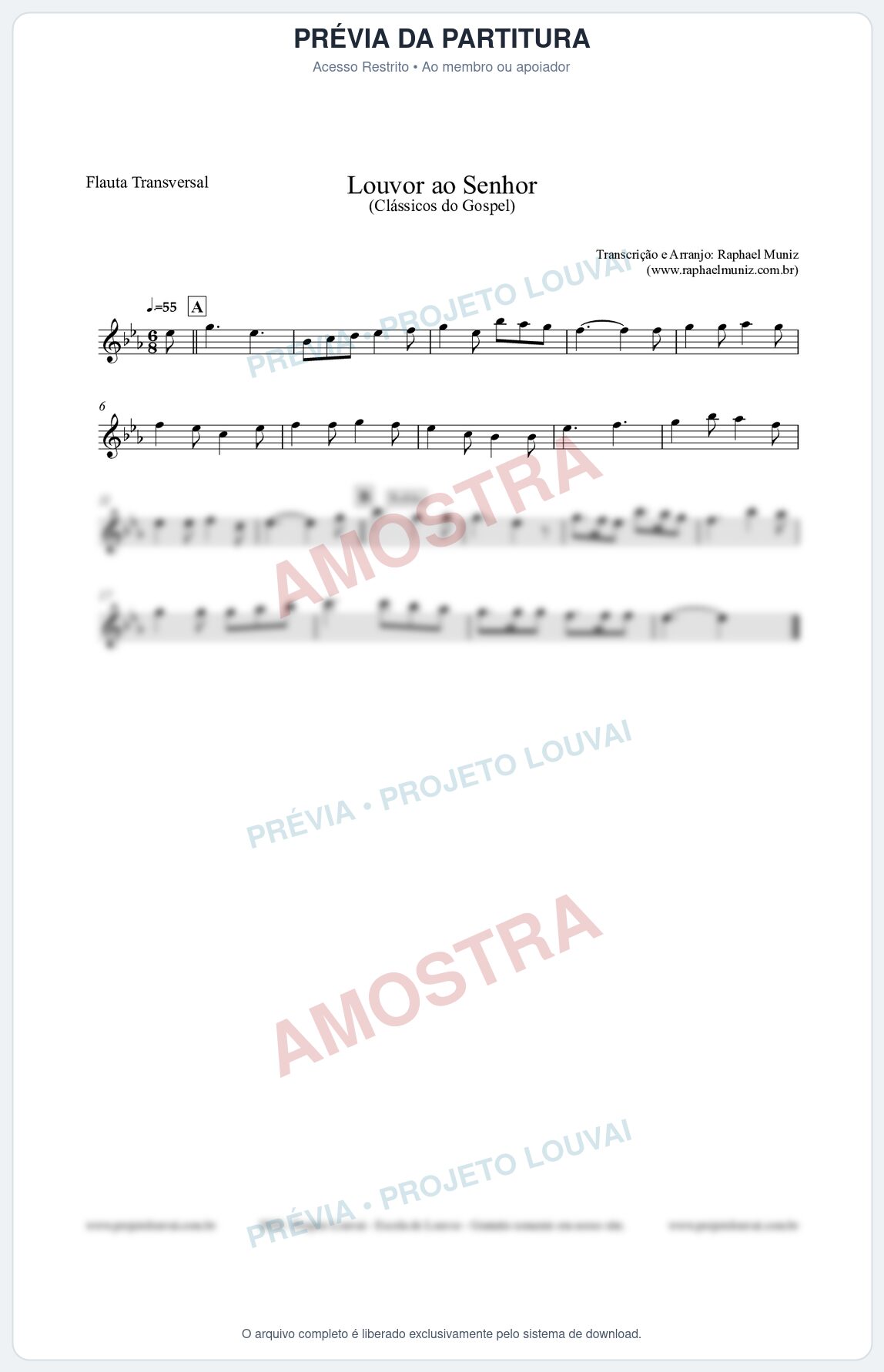 Prévia protegida da primeira página da partitura Partitura para Flauta Transversal - Louvor ao Senhor - Cantor Cristão nº3 - Clássicos do Gospel