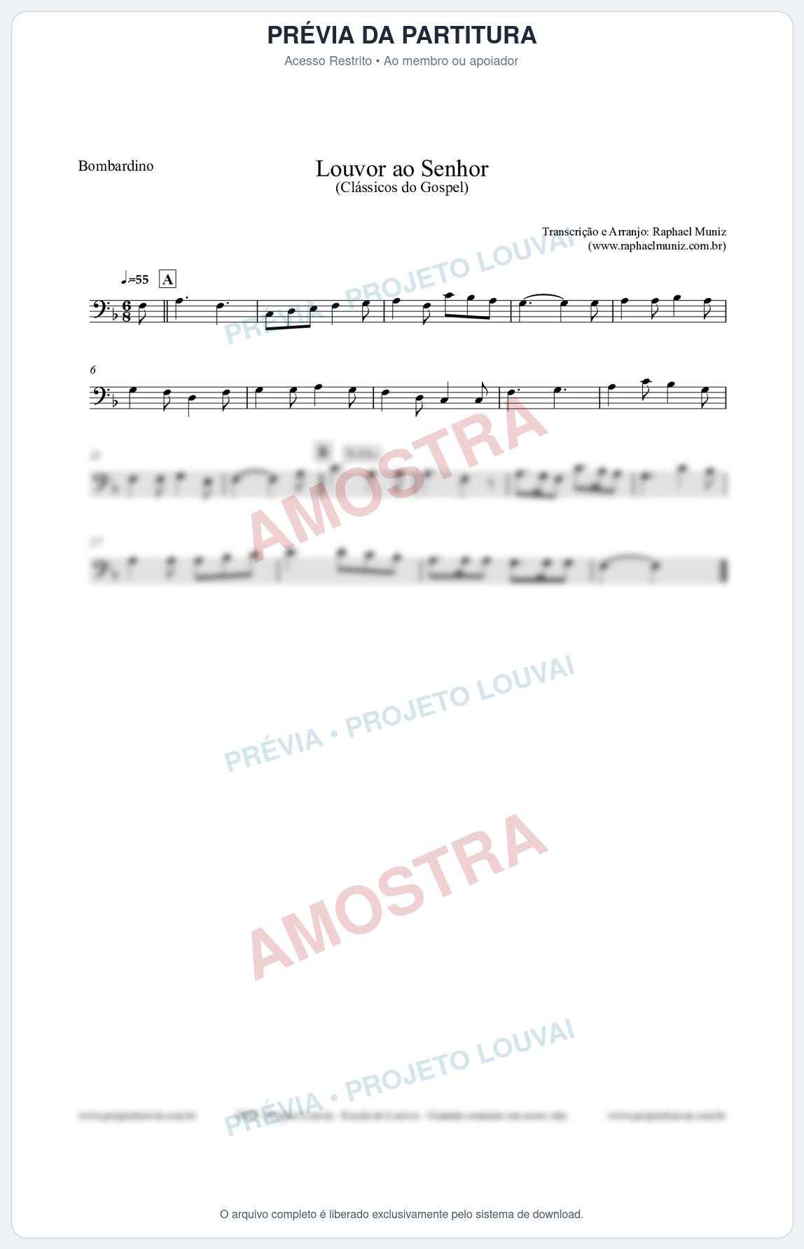 Prévia protegida da primeira página da partitura Partitura para Bombardino - Louvor ao Senhor - Cantor Cristão nº3 - Clássicos do Gospel