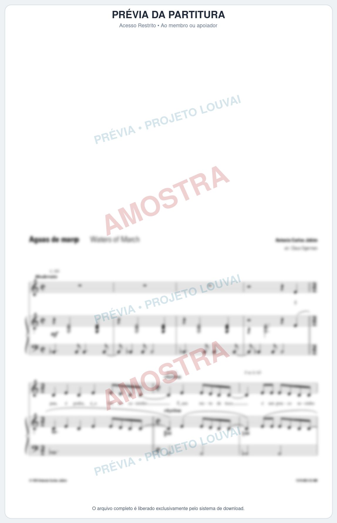 Prévia protegida da primeira página da partitura Partitura para Piano e Voz - Águas de Março - Tom Jobim