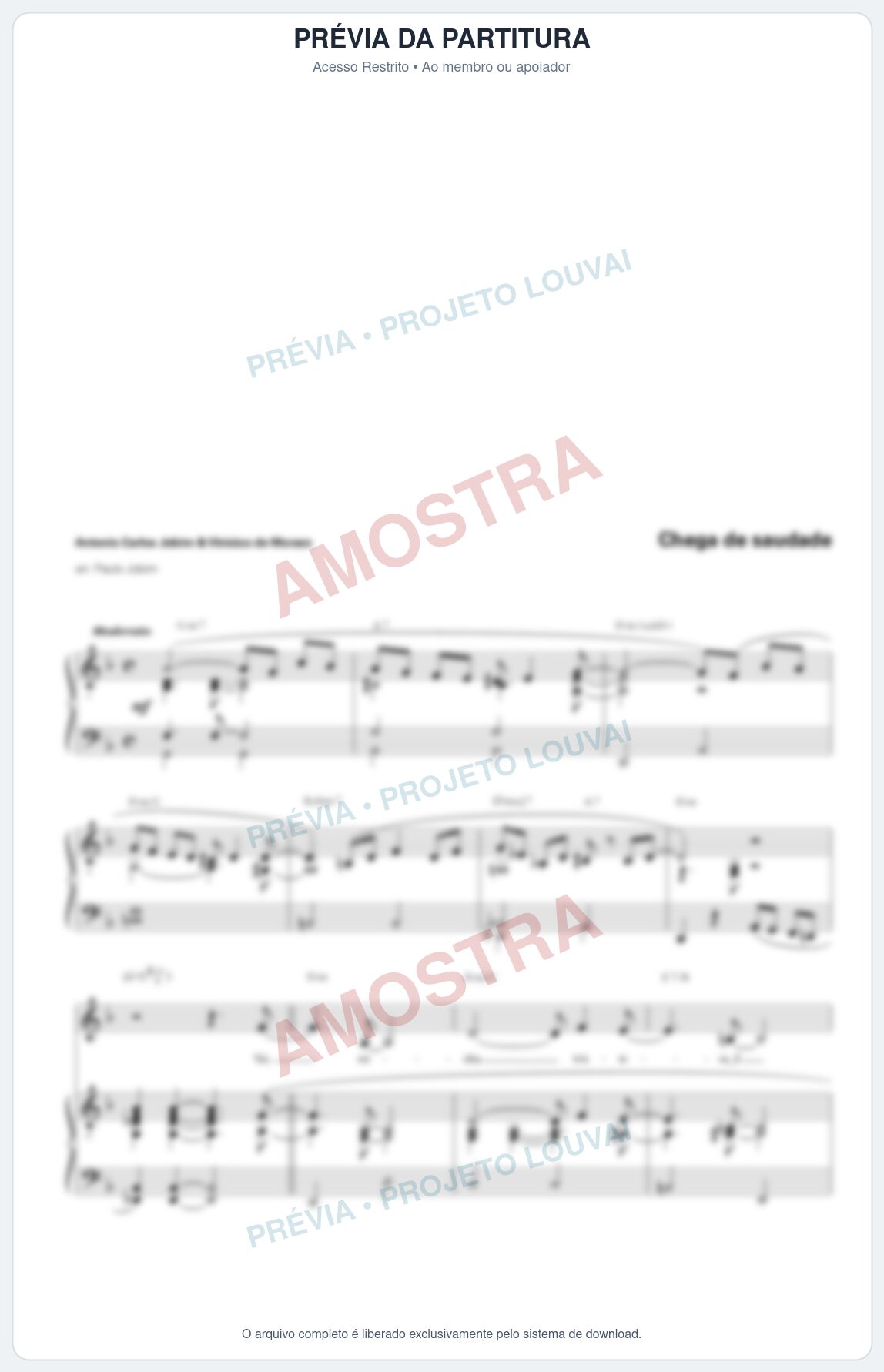Prévia protegida da primeira página da partitura Partitura para Piano e Voz - Chega de Saudade - Tom Jobim