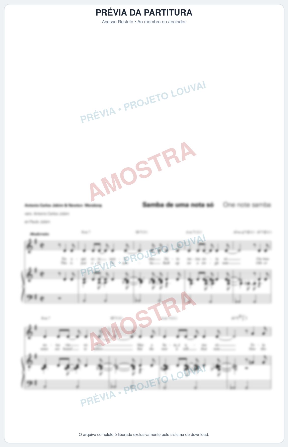 Prévia protegida da primeira página da partitura Partitura para Piano e Voz - Samba de uma nota só - Tom Jobim