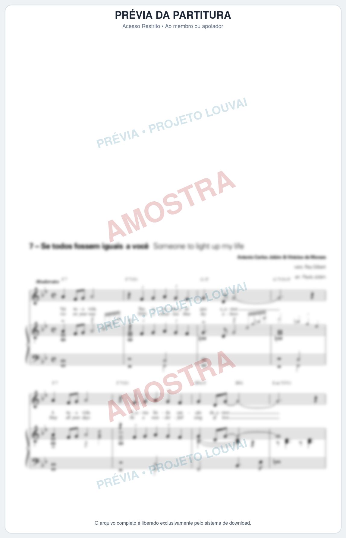 Prévia protegida da primeira página da partitura Partitura para Piano e Voz - Se todos fossem iguais a você - Tom Jobim
