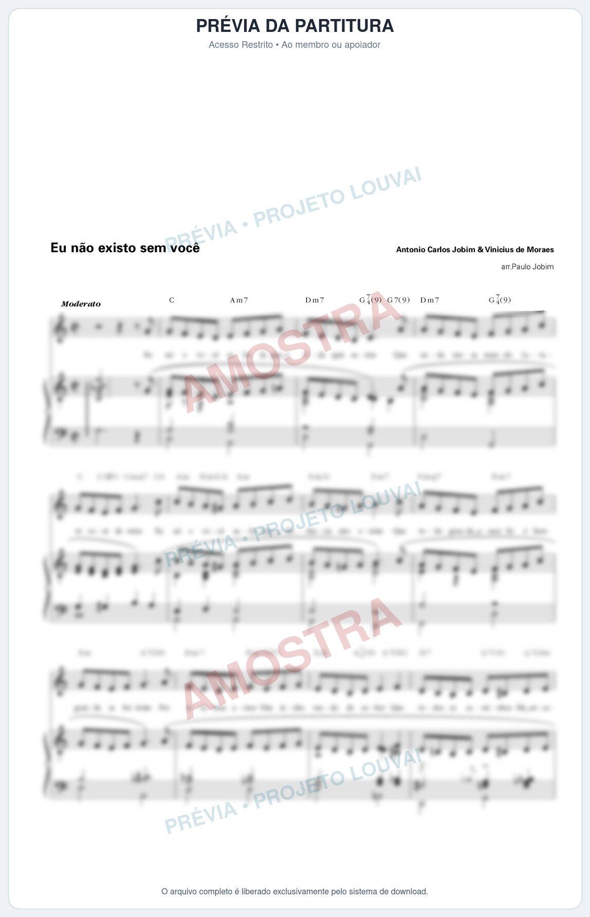 Prévia protegida da primeira página da partitura Partitura para Piano e Voz - Eu não existo sem você - Tom Jobim