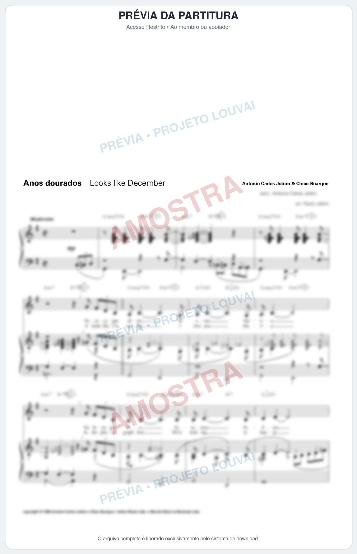 Prévia protegida da primeira página da partitura Partitura para Piano e Voz - Anos Dourados  - Tom Jobim