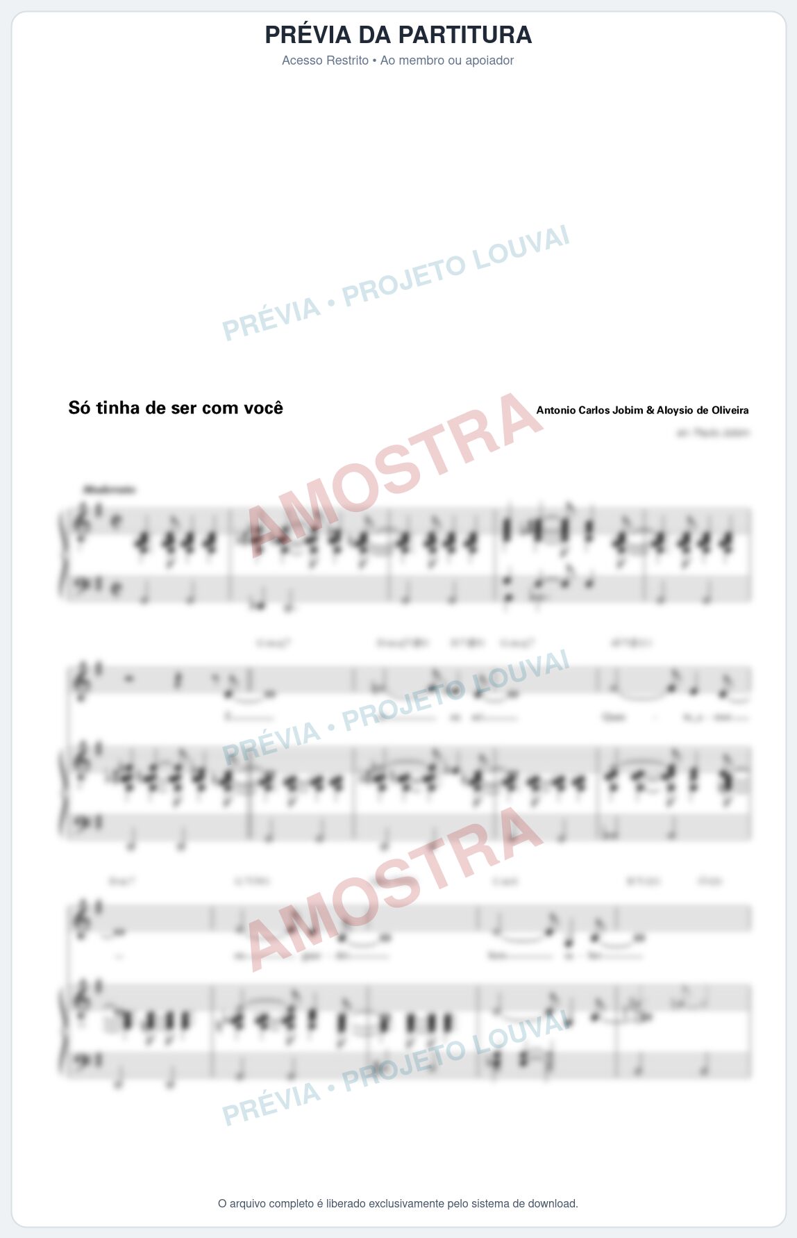 Prévia protegida da primeira página da partitura Partitura para Piano e Voz - Só tinha que ser com você - Tom Jobim