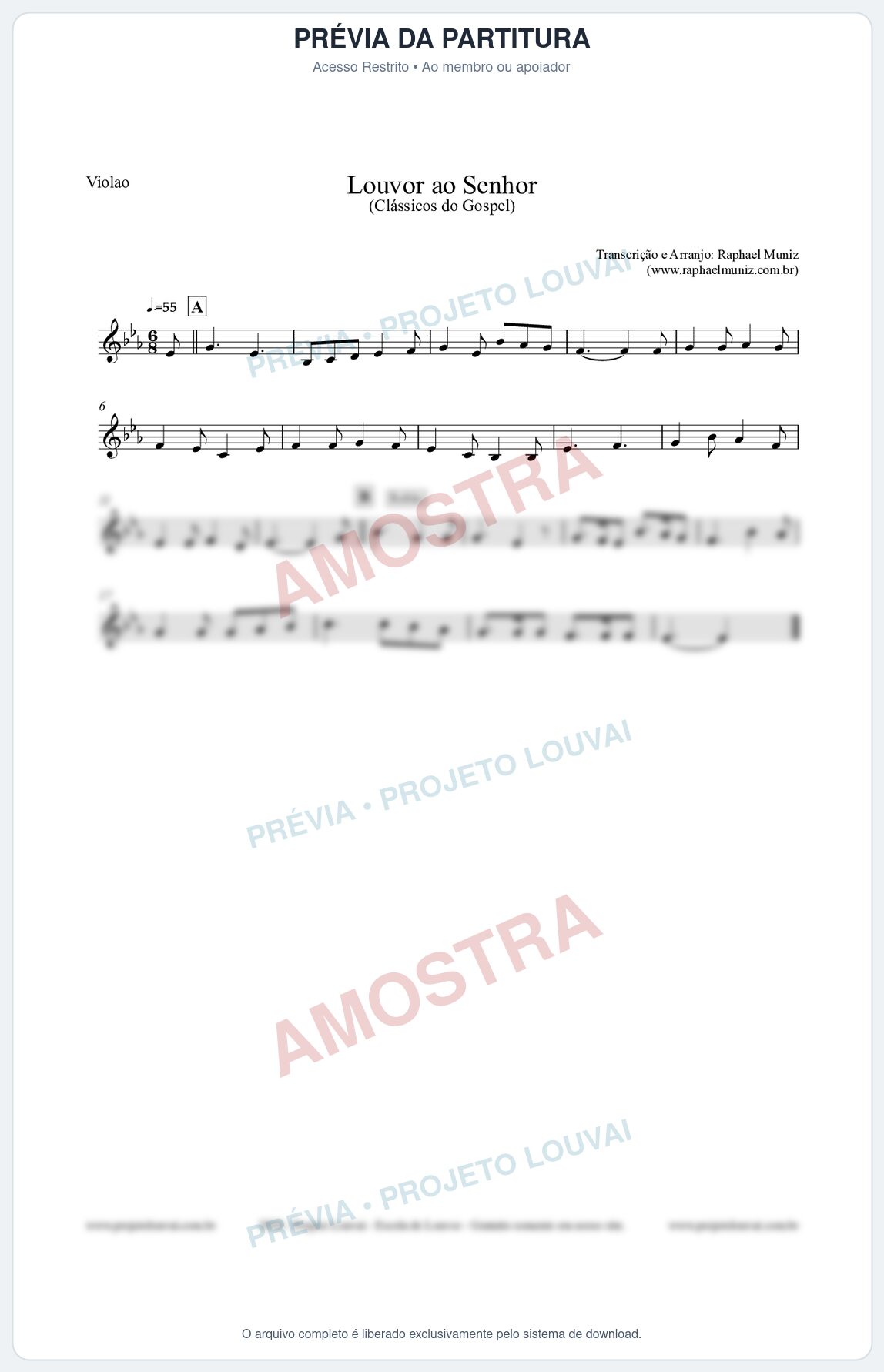 Prévia protegida da primeira página da partitura Partitura para Violão - Louvor ao Senhor - Cantor Cristão nº3 - Clássicos do Gospel