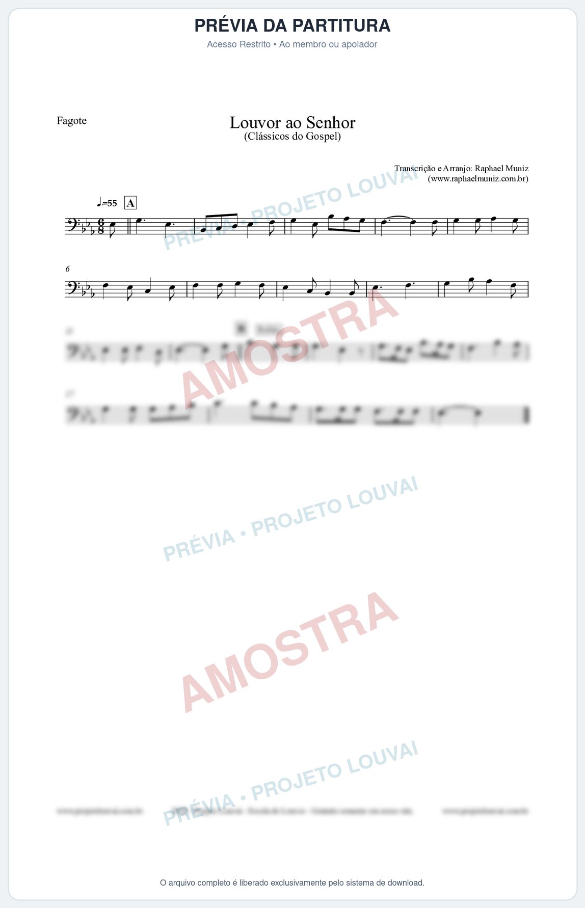 Prévia protegida da primeira página da partitura Partitura para Fagote - Louvor ao Senhor - Cantor Cristão nº3 - Clássicos do Gospel
