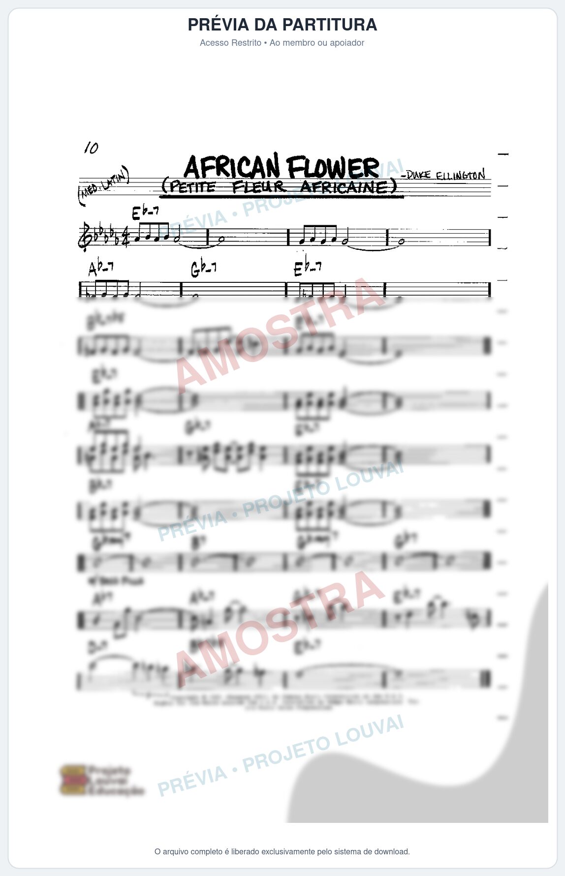 Prévia protegida da primeira página da partitura Partitura para Saxophone Sopranino - African Flower - Real Book de Jazz