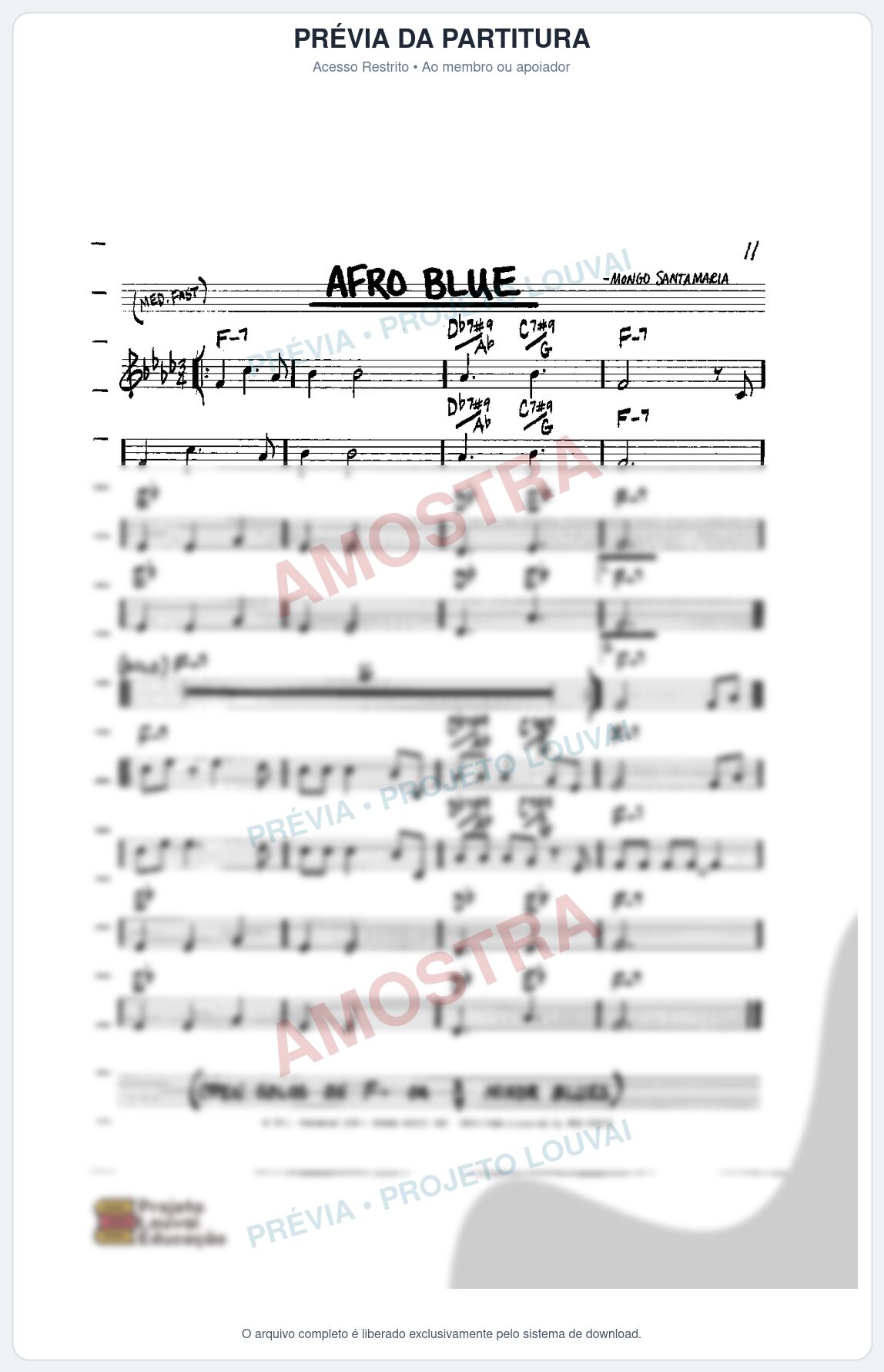 Prévia protegida da primeira página da partitura Partitura para Gaita de Fole - Afro Blue - Real Book de Jazz