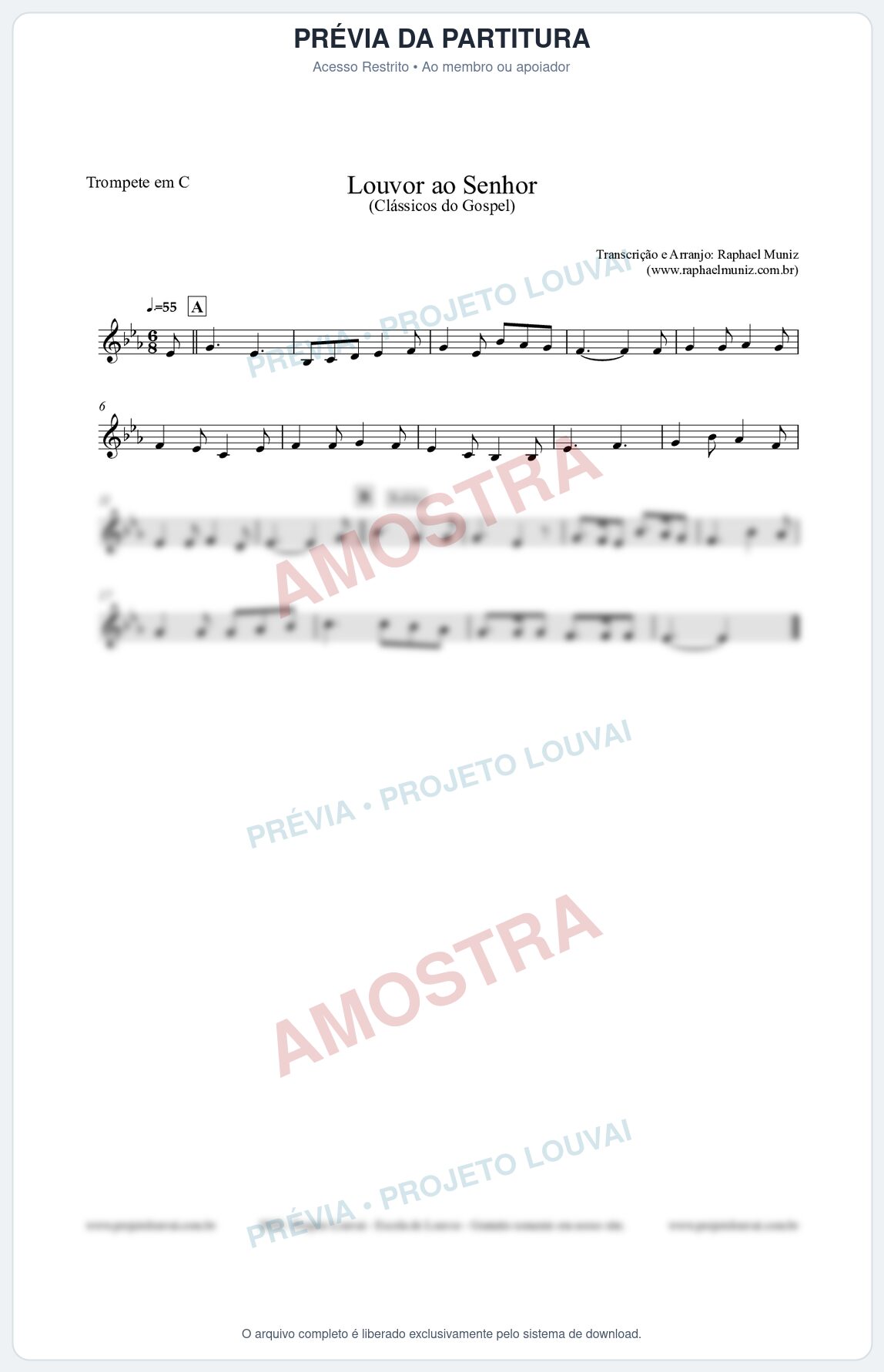 Prévia protegida da primeira página da partitura Partitura para Trompete em C - Louvor ao Senhor - Cantor Cristão nº3 - Clássicos do Gospel