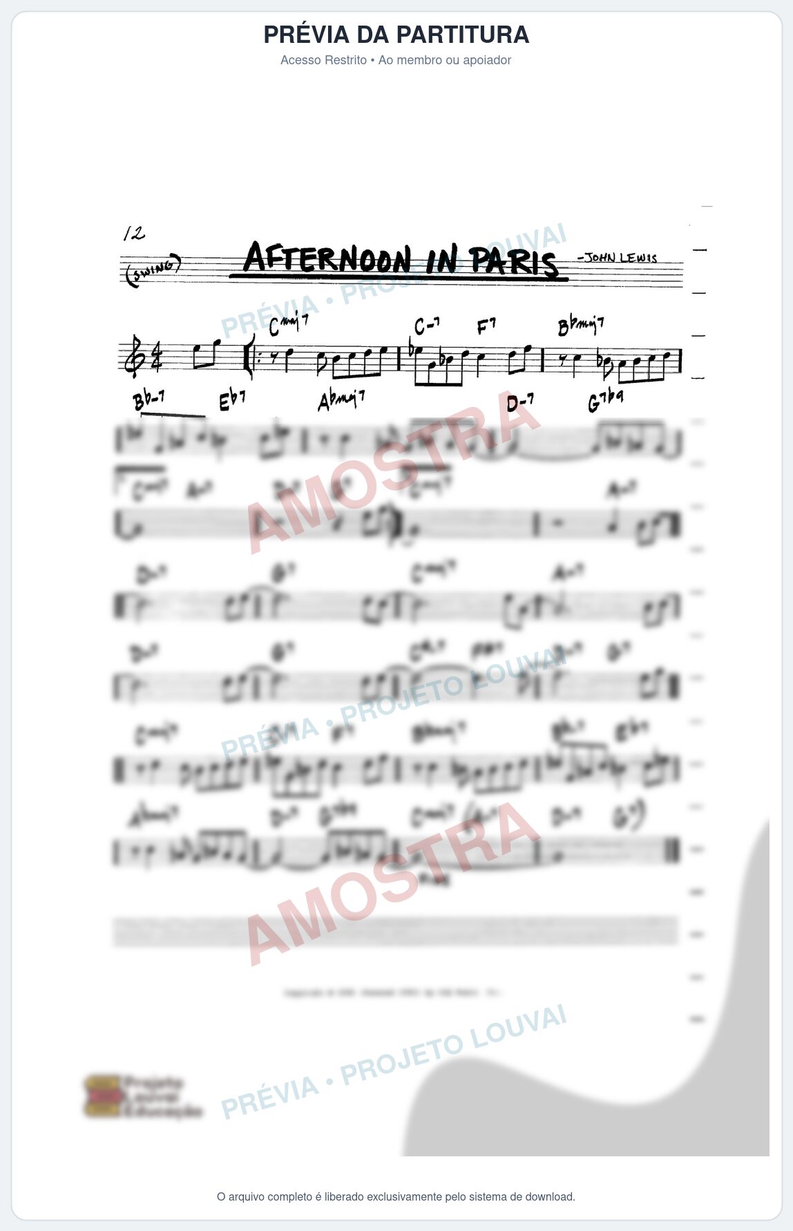 Prévia protegida da primeira página da partitura Partitura para Saxophone Sopranino - Afternoon in Paris - Real Book de Jazz
