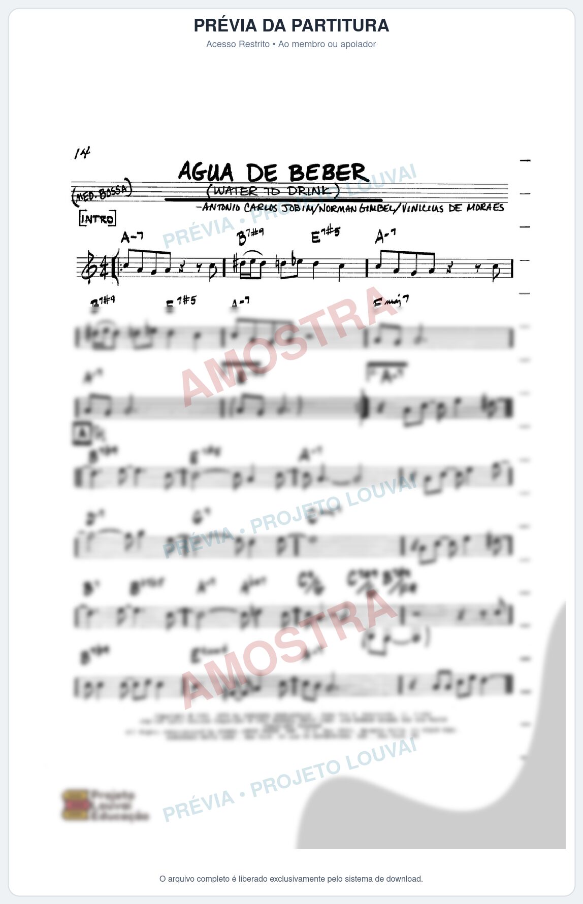 Prévia protegida da primeira página da partitura Partitura para Saxophone Sopranino - Água de Beber - Real Book de Jazz