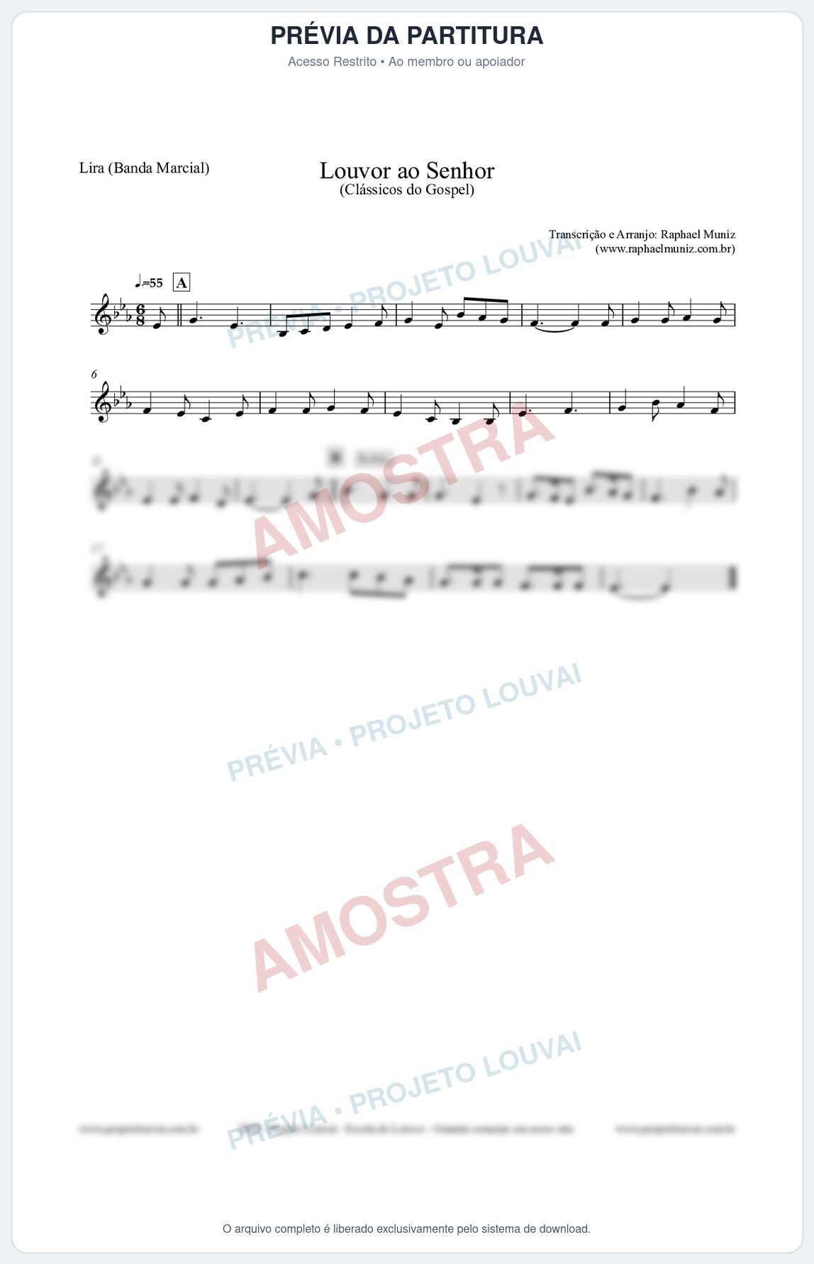 Prévia protegida da primeira página da partitura Partitura para Lira (Banda Marcial) - Louvor ao Senhor - Cantor Cristão nº3 - Clássicos do Gospel