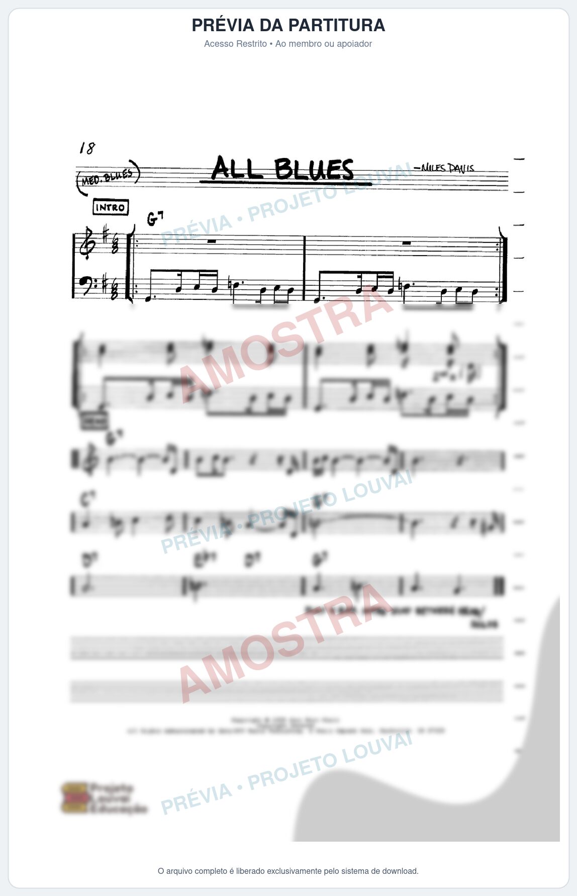 Prévia protegida da primeira página da partitura Partitura para Gaita de Fole - All Blues - Real Book de Jazz