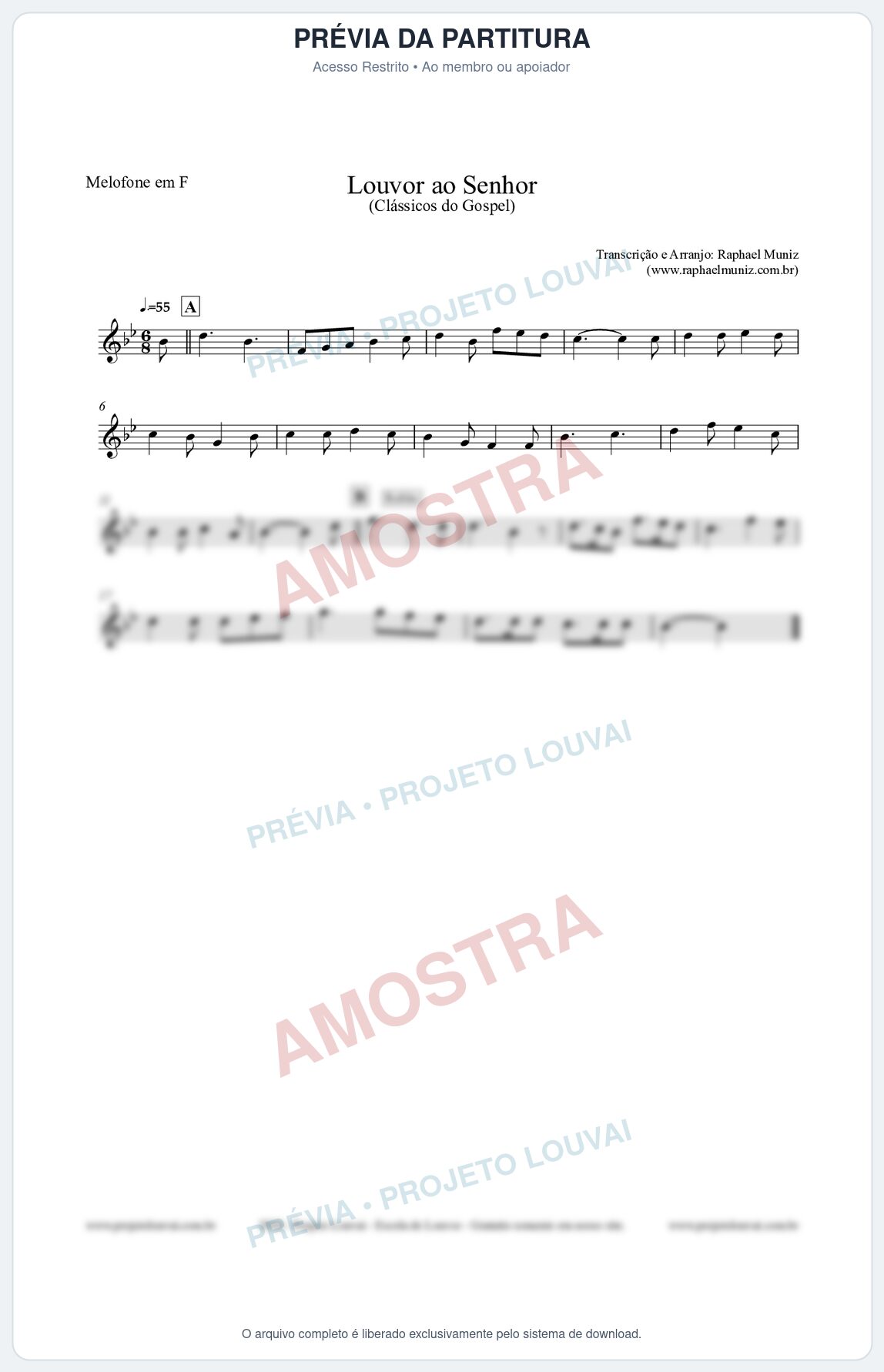 Prévia protegida da primeira página da partitura Partitura para Melofone em F - Louvor ao Senhor - Cantor Cristão nº3 - Clássicos do Gospel