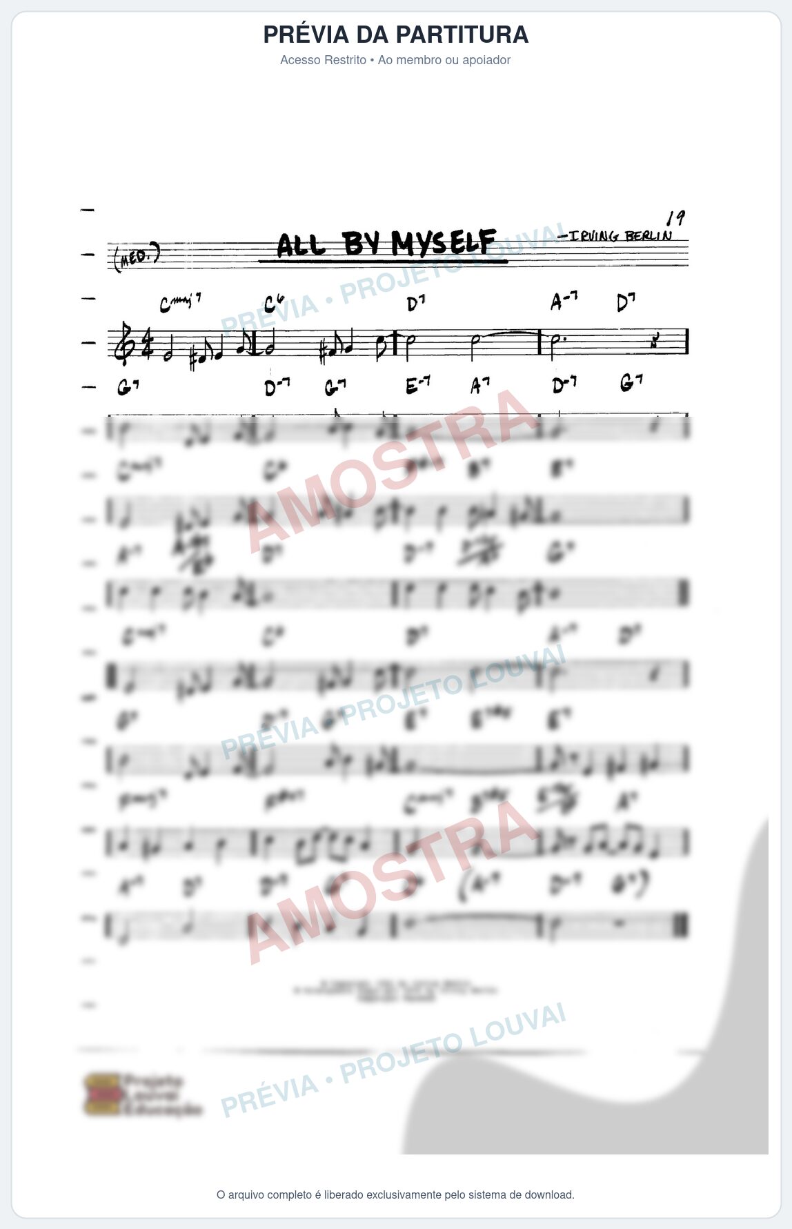 Prévia protegida da primeira página da partitura Partitura para Gaita de Fole - All By Myself - Real Book de Jazz