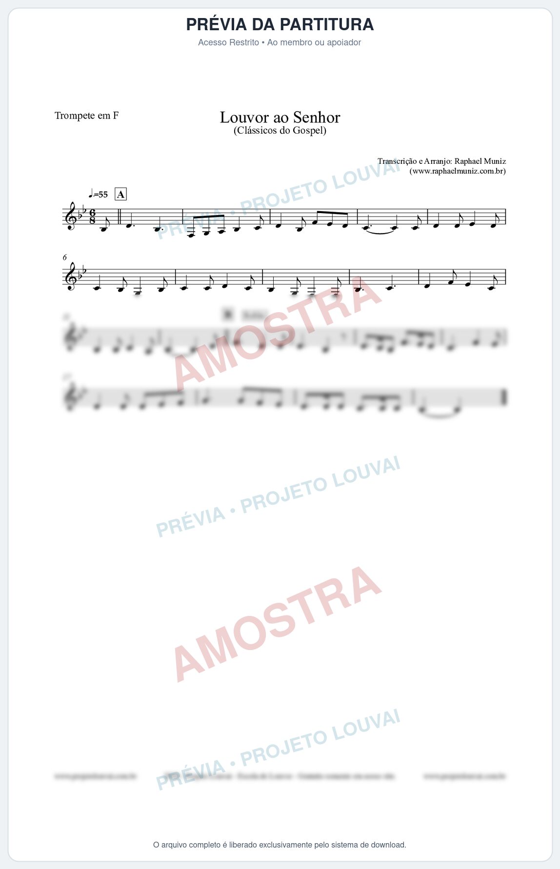 Prévia protegida da primeira página da partitura Partitura para Trompete em F - Louvor ao Senhor - Cantor Cristão nº3 - Clássicos do Gospel