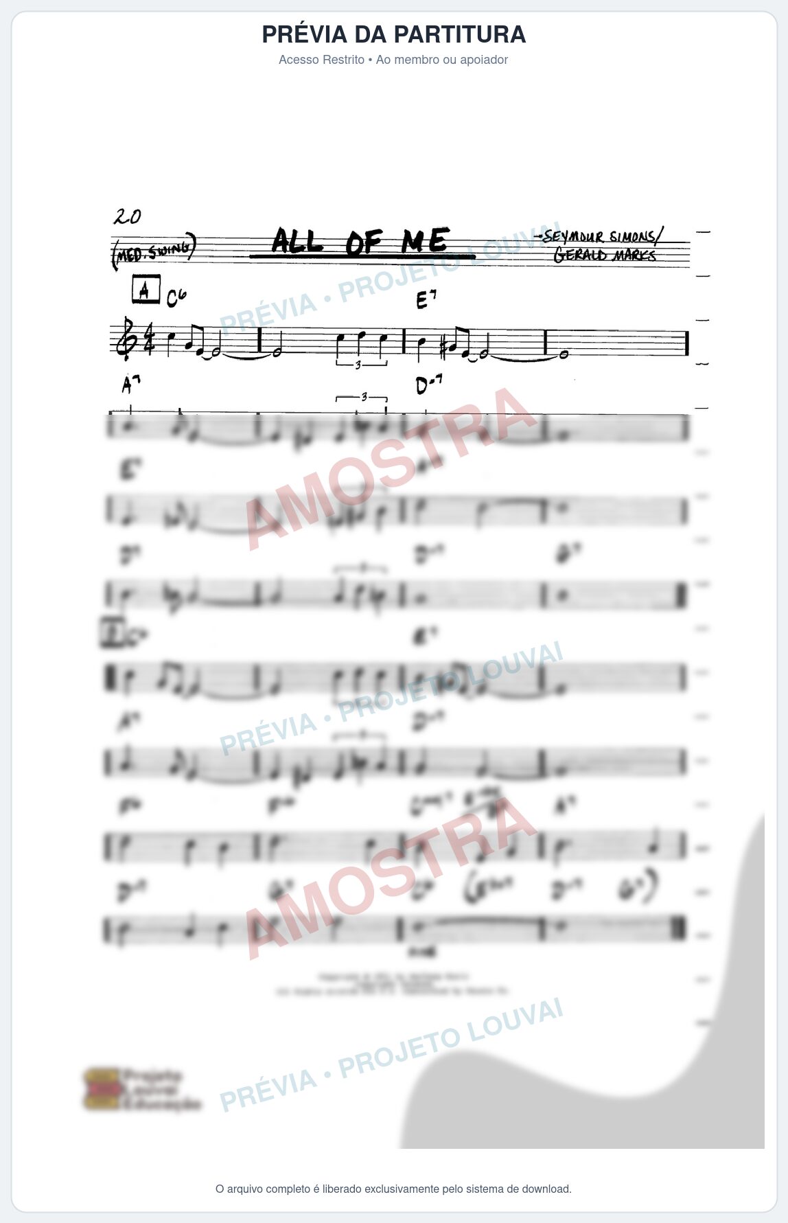 Prévia protegida da primeira página da partitura Partitura para Harpa - All Of Me - Real Book de Jazz