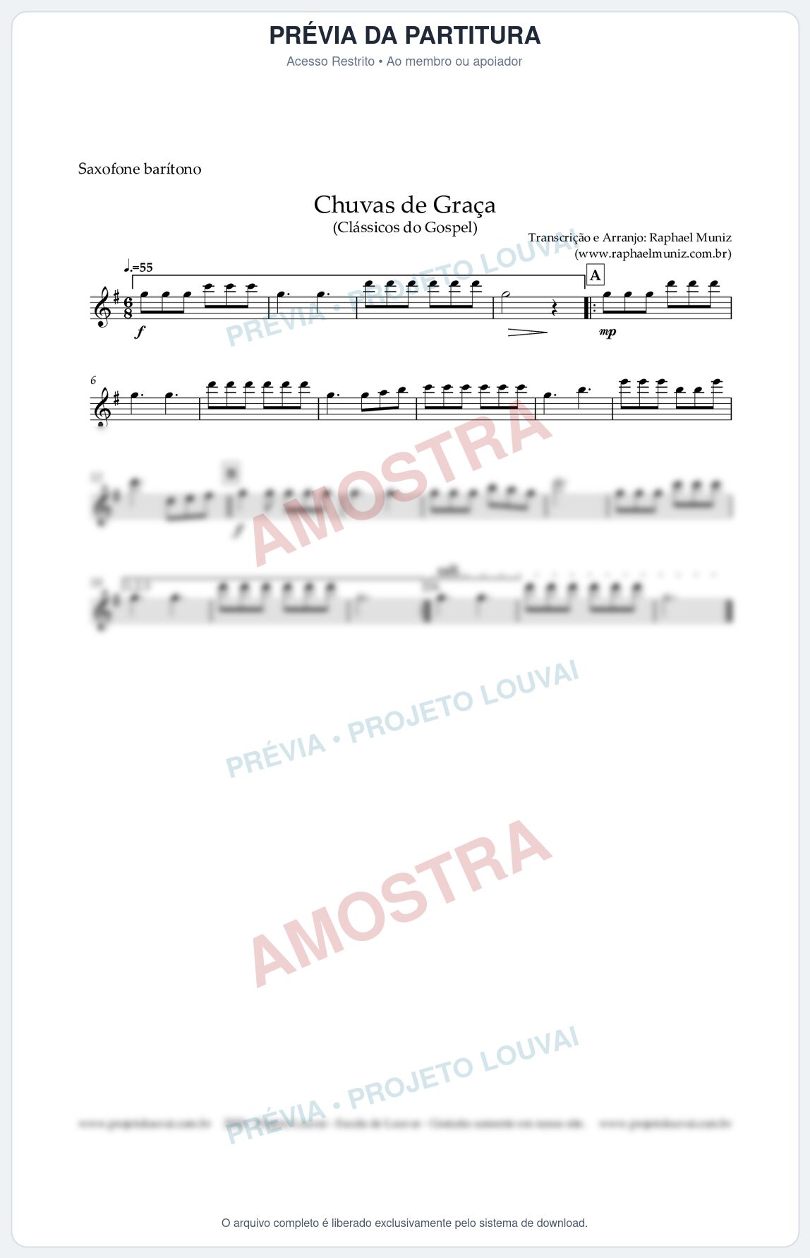 Prévia protegida da primeira página da partitura Partitura para Sax Barítono - Mais Perto Quero Estar (Arranjo 1 para Quarteto de Saxofone)