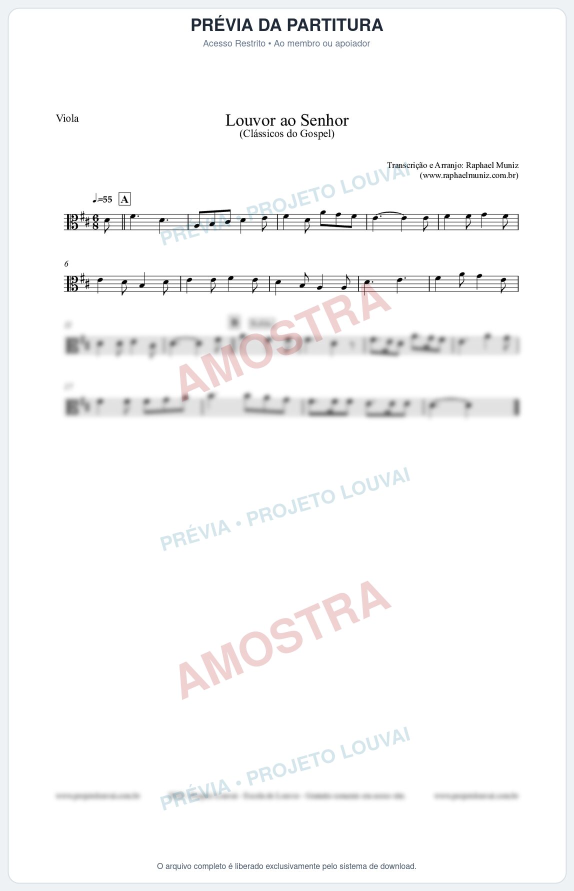 Prévia protegida da primeira página da partitura Partitura para Viola - Louvor ao Senhor - Cantor Cristão nº3 - Clássicos do Gospel