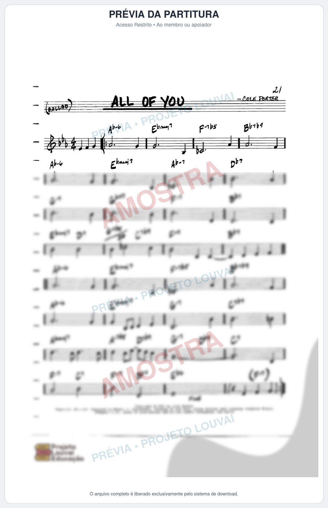 Prévia protegida da primeira página da partitura Partitura para Cravo - All Of You - Real Book de Jazz