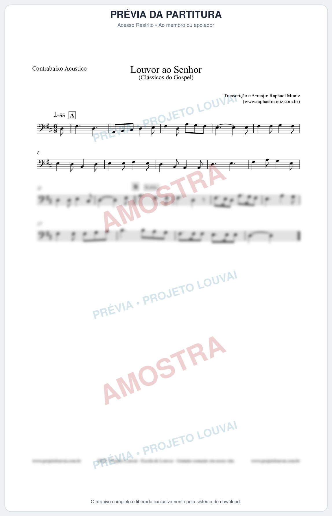Prévia protegida da primeira página da partitura Partitura para Contrabaixo Acústico - Louvor ao Senhor - Cantor Cristão nº3 - Clássicos do Gospel
