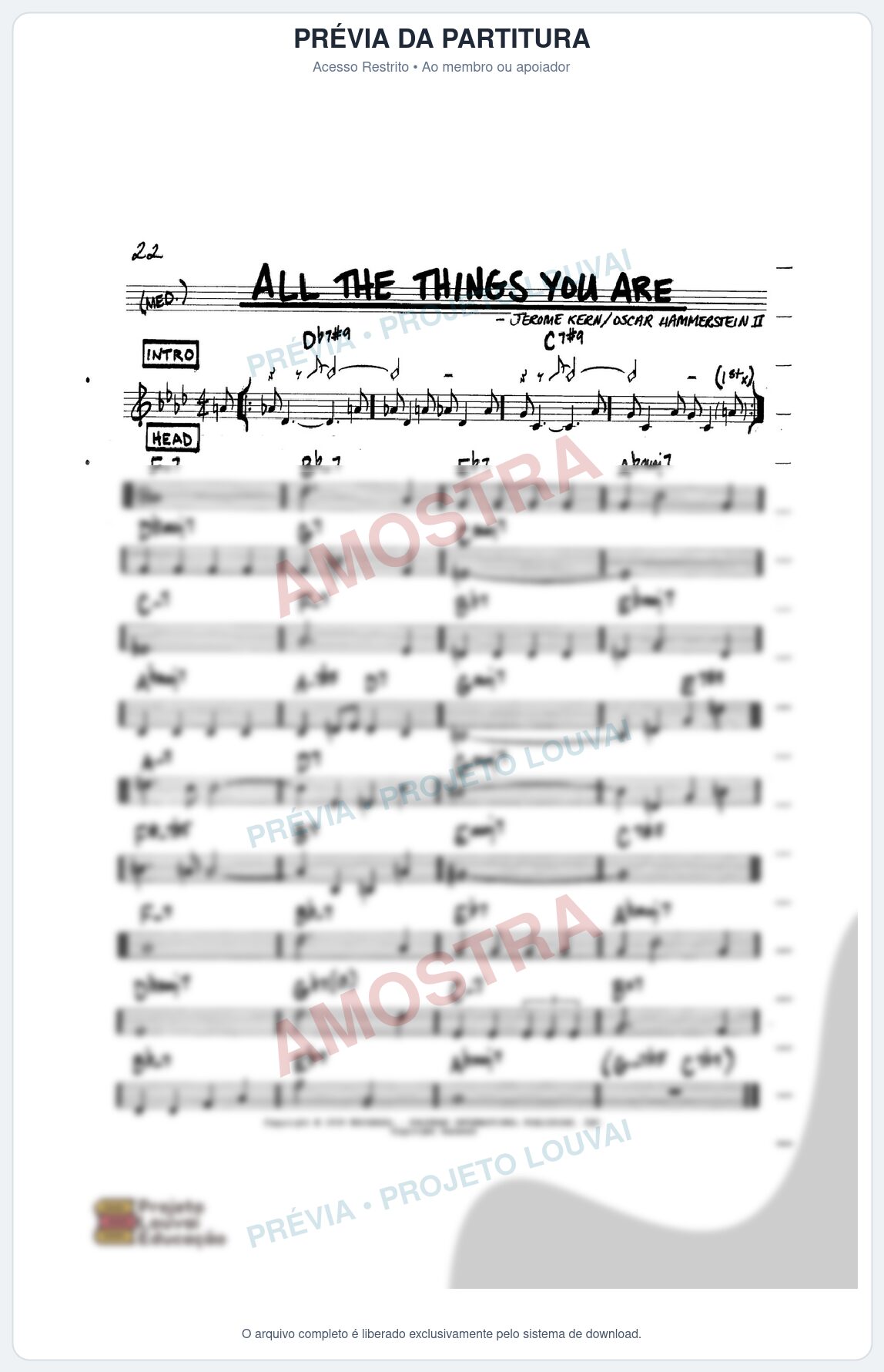 Prévia protegida da primeira página da partitura Partitura para Saxophone Sopranino - All The Things You Are - Real Book de Jazz