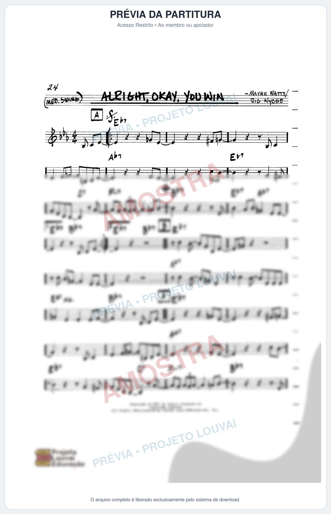 Prévia protegida da primeira página da partitura Partitura para Gaita de Fole - Allright Okay You Win - Real Book de Jazz