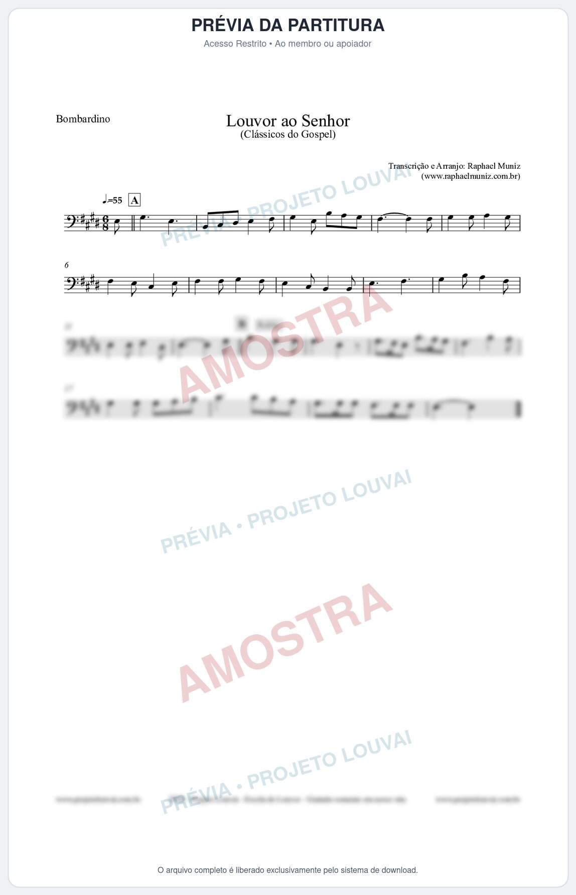 Prévia protegida da primeira página da partitura Partitura para Bombardino - Louvor ao Senhor - Cantor Cristão nº3 - Clássicos do Gospel
