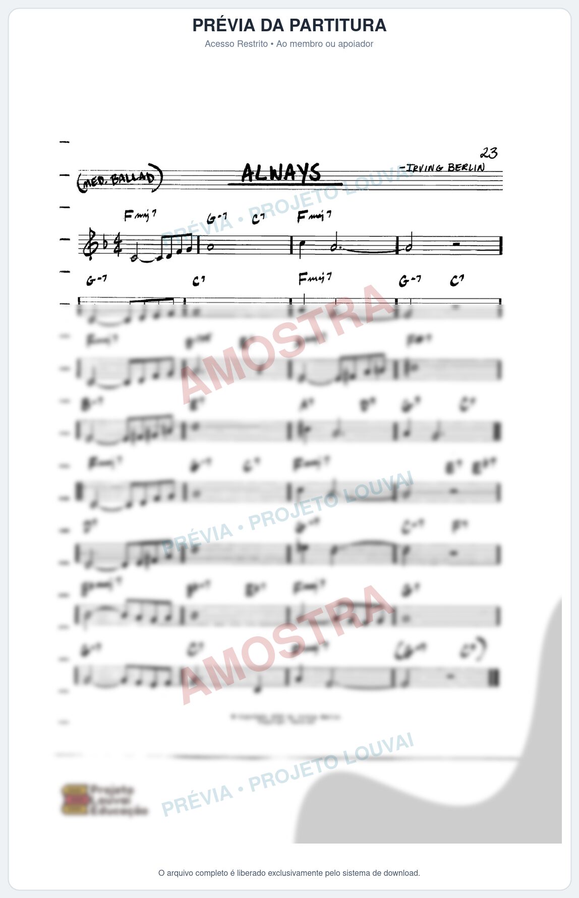 Prévia protegida da primeira página da partitura Partitura para Gaita de Fole - Always - Real Book de Jazz