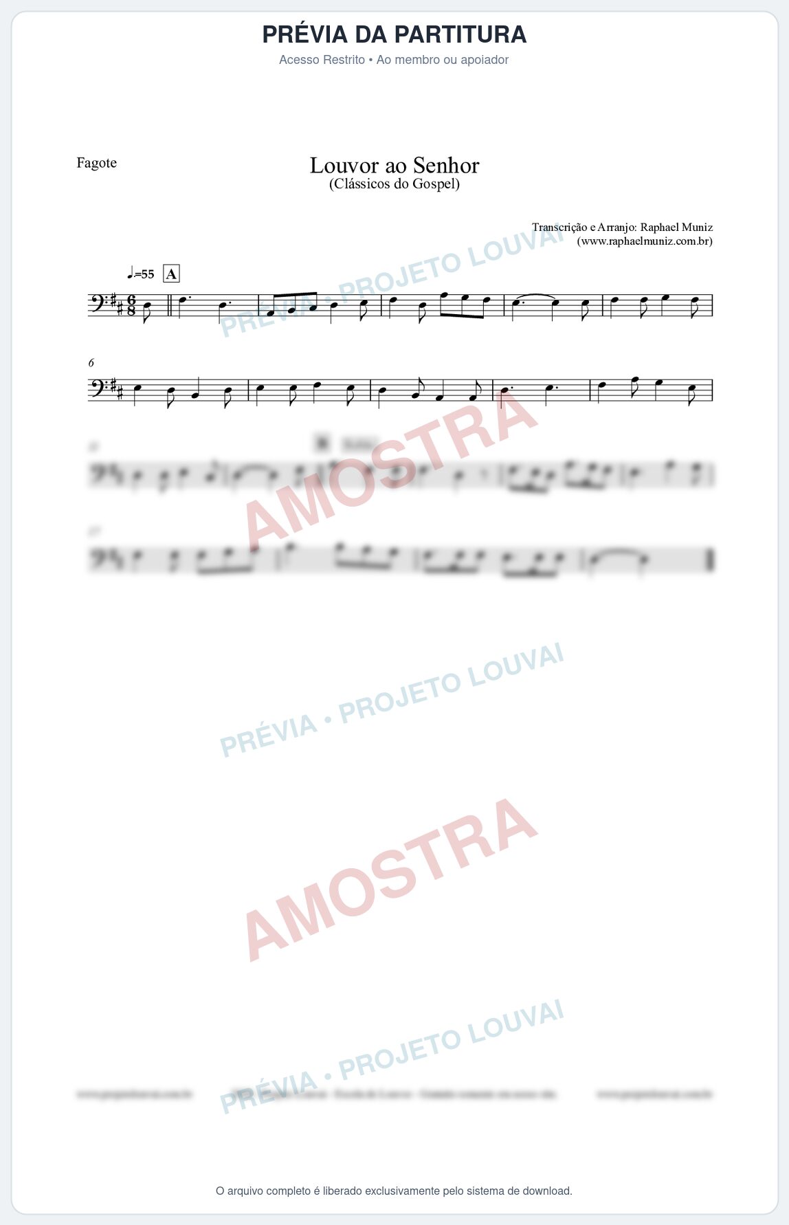 Prévia protegida da primeira página da partitura Partitura para Fagote - Louvor ao Senhor - Cantor Cristão nº3 - Clássicos do Gospel