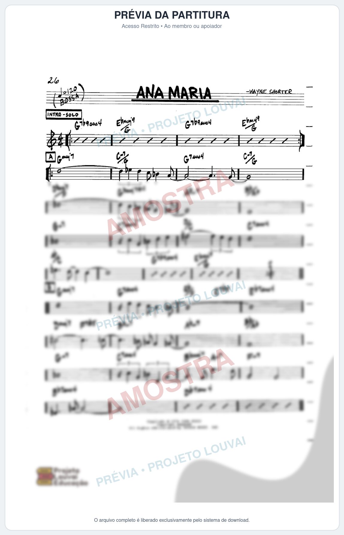 Prévia protegida da primeira página da partitura Partitura para Saxophone Sopranino - Ana Maria - Real Book de Jazz