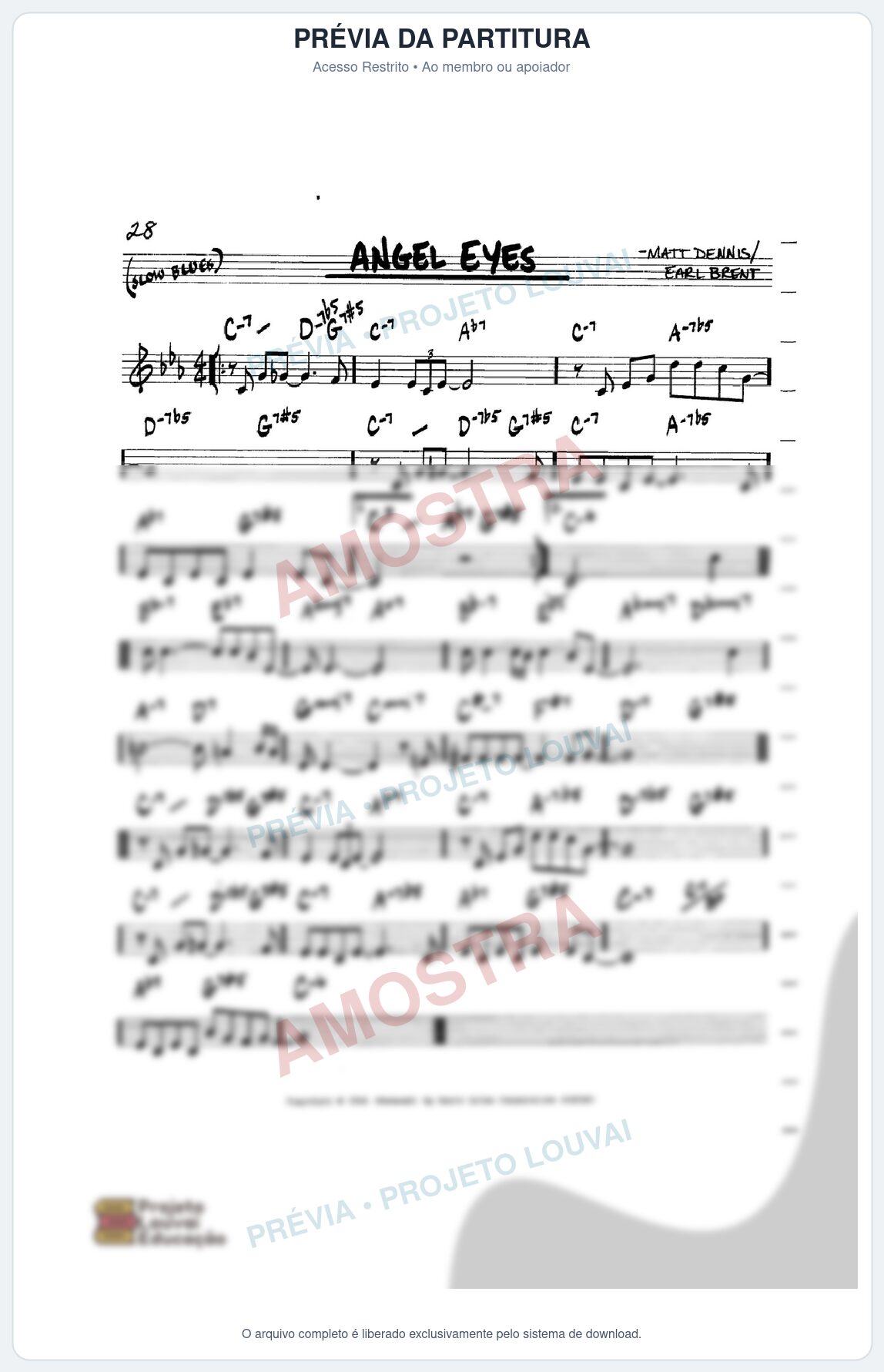 Prévia protegida da primeira página da partitura Partitura para Saxophone Sopranino - Angel Eyes - Real Book de Jazz