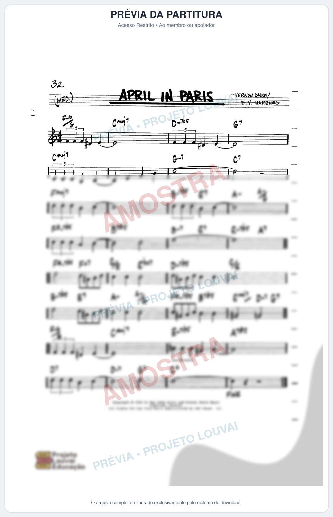 Prévia protegida da primeira página da partitura Partitura para Gaita de Fole - April in Paris - Real Book de Jazz