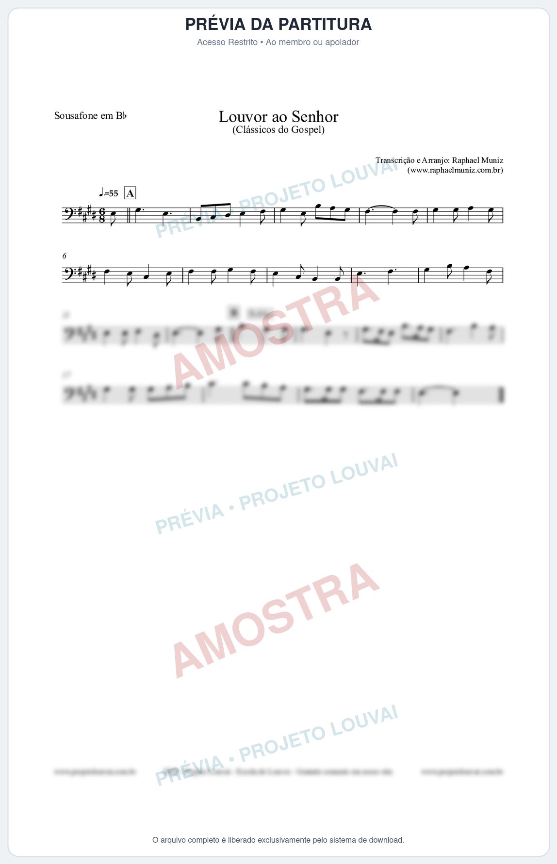 Prévia protegida da primeira página da partitura Partitura para Sousafone em Bb - Louvor ao Senhor - Cantor Cristão nº3 - Clássicos do Gospel