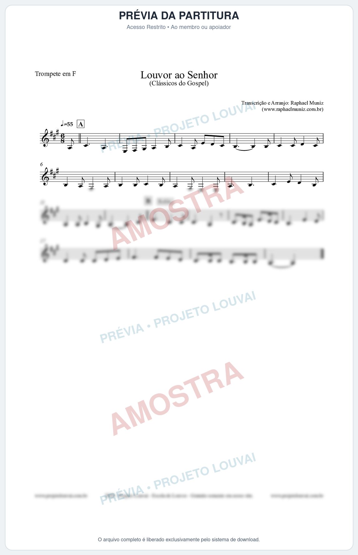 Prévia protegida da primeira página da partitura Partitura para Trompete em F - Louvor ao Senhor - Cantor Cristão nº3 - Clássicos do Gospel