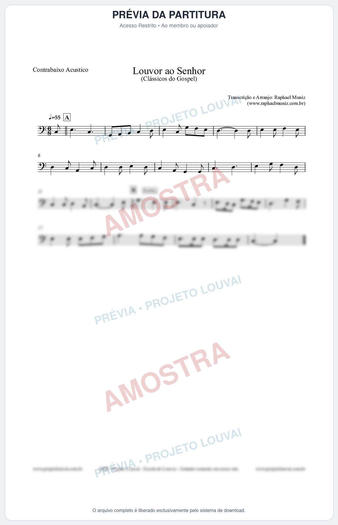 Prévia protegida da primeira página da partitura Partitura para Contrabaixo Acústico - Louvor ao Senhor - Cantor Cristão nº3 - Clássicos do Gospel