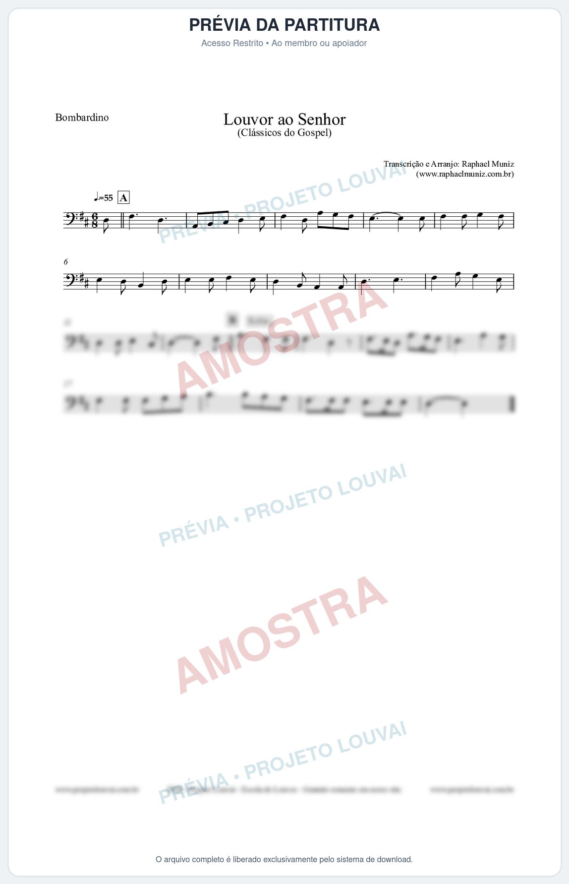 Prévia protegida da primeira página da partitura Partitura para Bombardino - Louvor ao Senhor - Cantor Cristão nº3 - Clássicos do Gospel