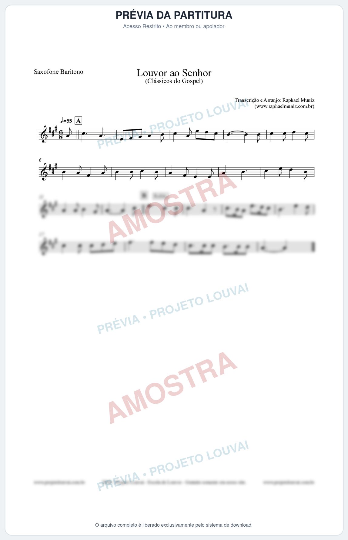Prévia protegida da primeira página da partitura Partitura para Saxofone Barítono - Louvor ao Senhor - Cantor Cristão nº3 - Clássicos do Gospel