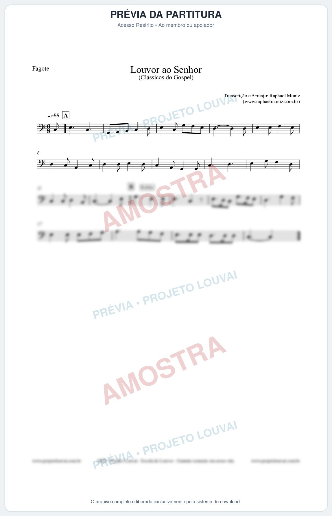 Prévia protegida da primeira página da partitura Partitura para Fagote - Louvor ao Senhor - Cantor Cristão nº3 - Clássicos do Gospel