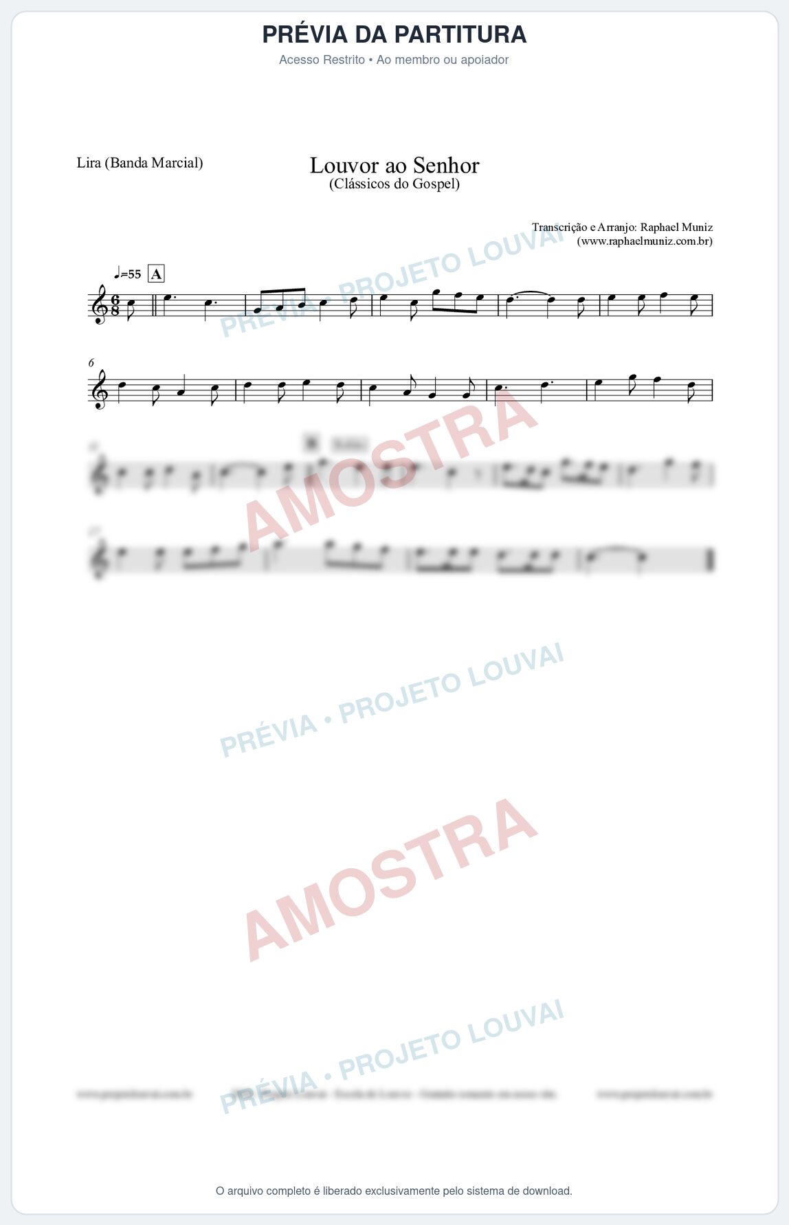 Prévia protegida da primeira página da partitura Partitura para Lira (Banda Marcial) - Louvor ao Senhor - Cantor Cristão nº3 - Clássicos do Gospel