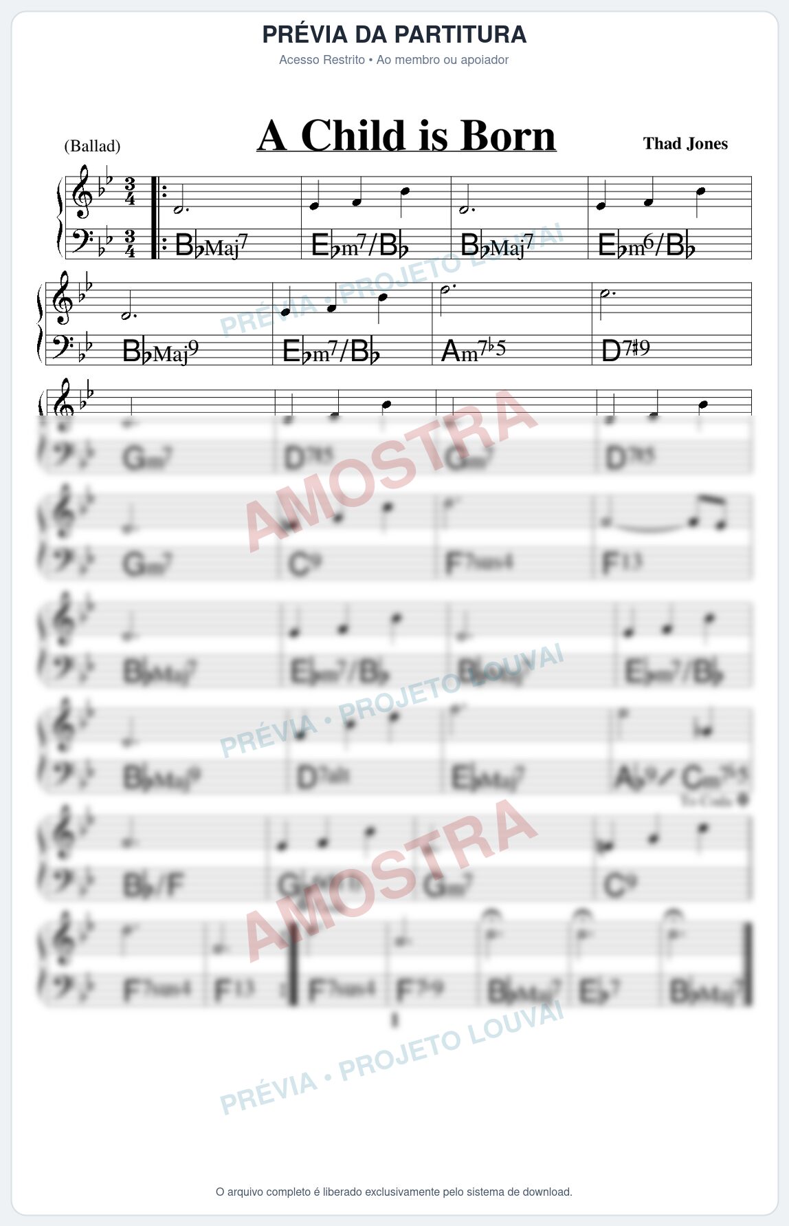 Prévia protegida da primeira página da partitura Partitura para Gaita de Fole - A Child is Born - Real Book de Jazz
