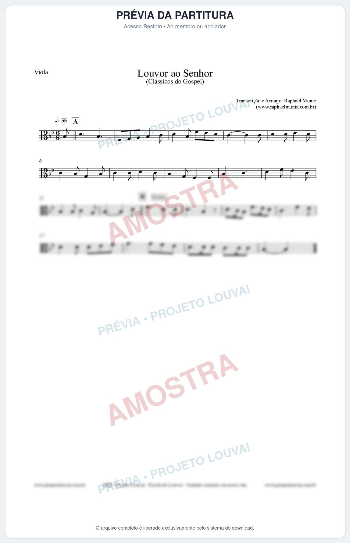 Prévia protegida da primeira página da partitura Partitura para Viola - Louvor ao Senhor - Cantor Cristão nº3 - Clássicos do Gospel