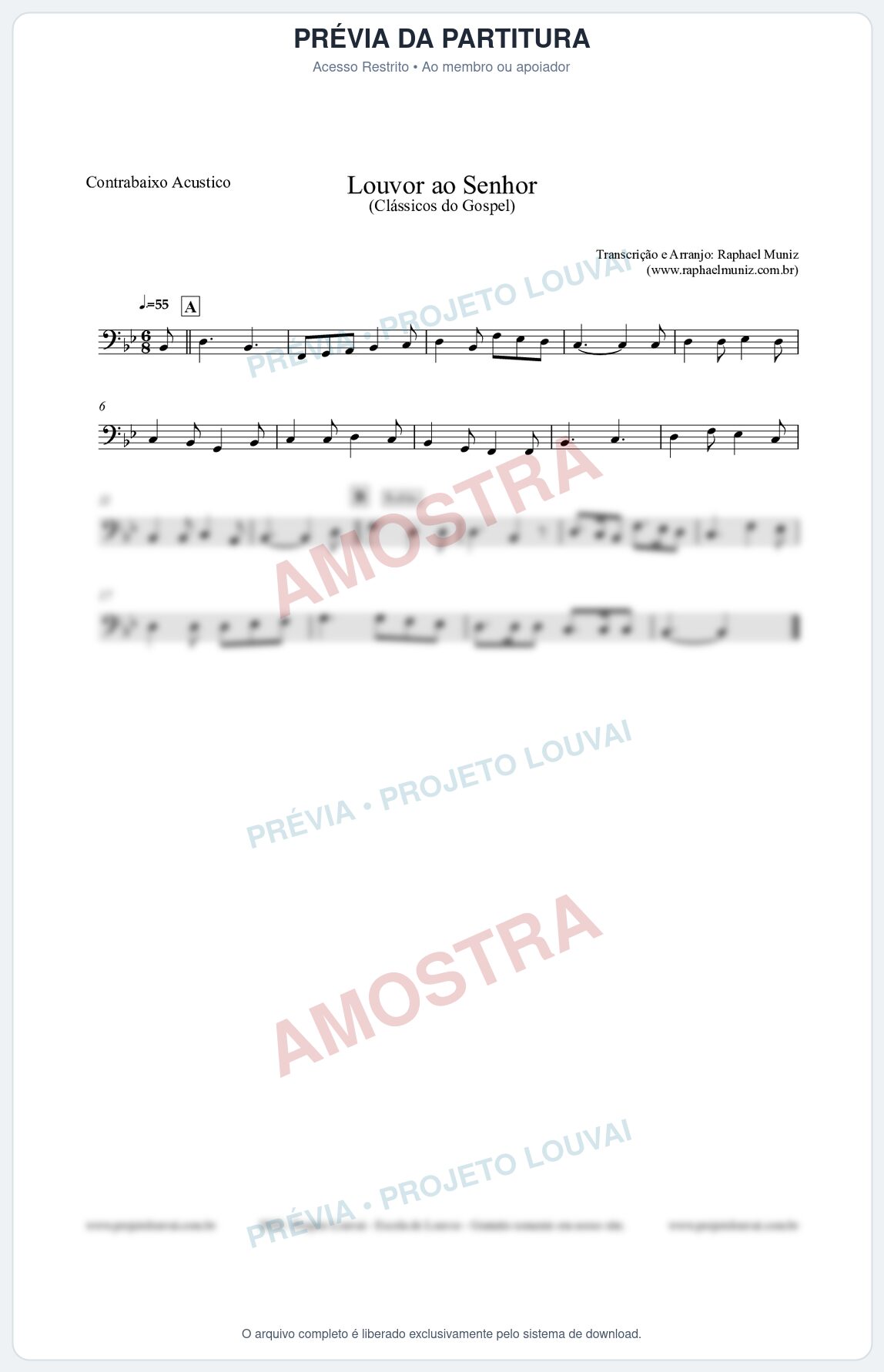 Prévia protegida da primeira página da partitura Partitura para Contrabaixo Acústico - Louvor ao Senhor - Cantor Cristão nº3 - Clássicos do Gospel