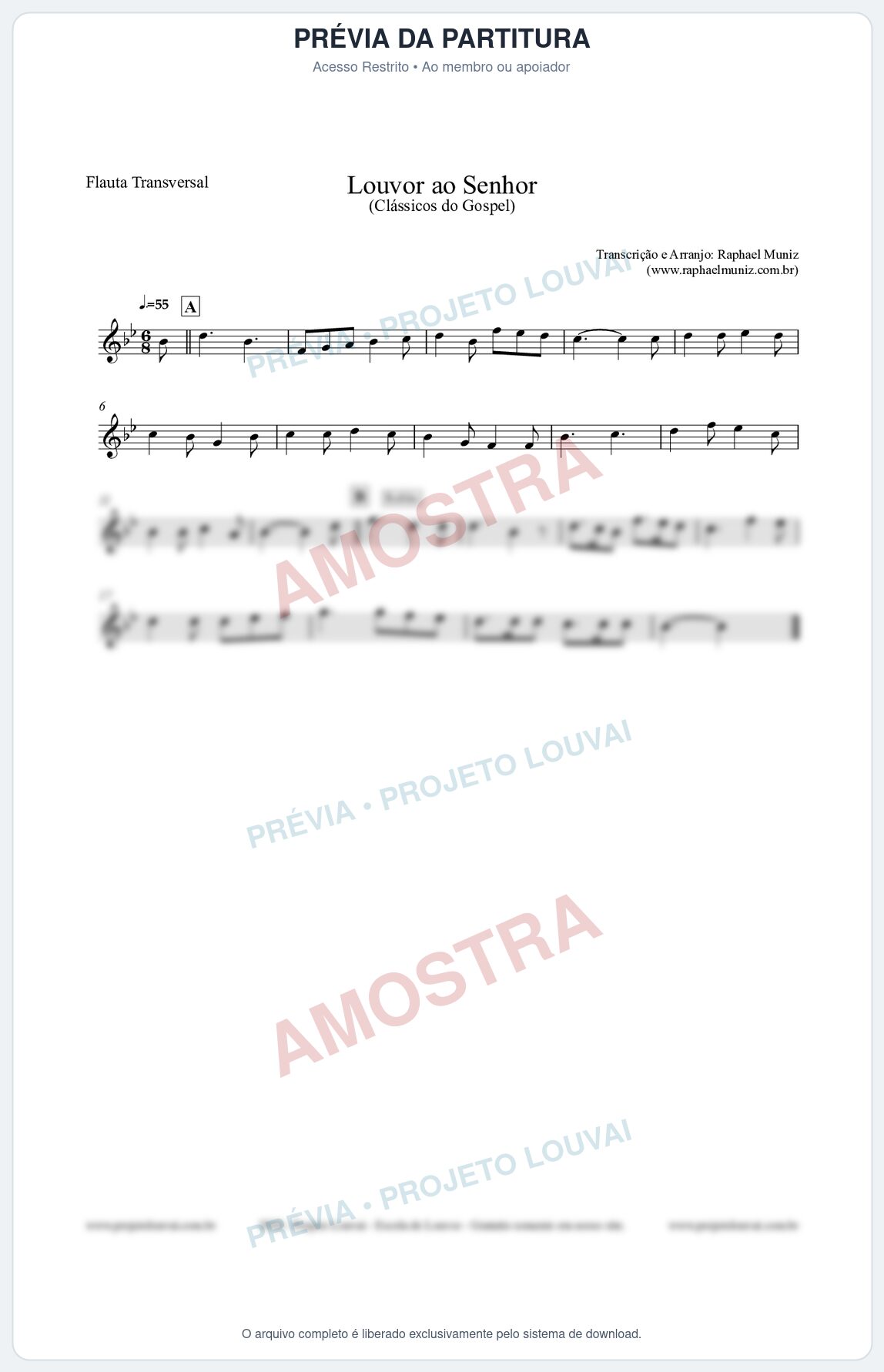 Prévia protegida da primeira página da partitura Partitura para Flauta Transversal - Louvor ao Senhor - Cantor Cristão nº3 - Clássicos do Gospel