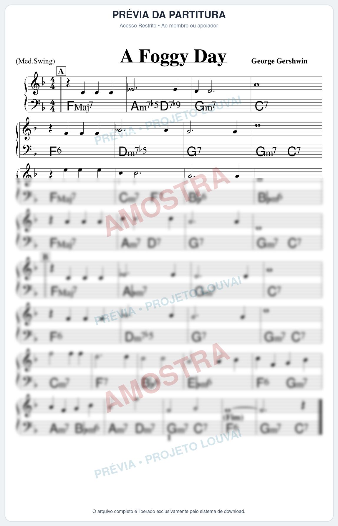 Prévia protegida da primeira página da partitura Partitura para Alaúde - A Foggy Day - Real Book de Jazz