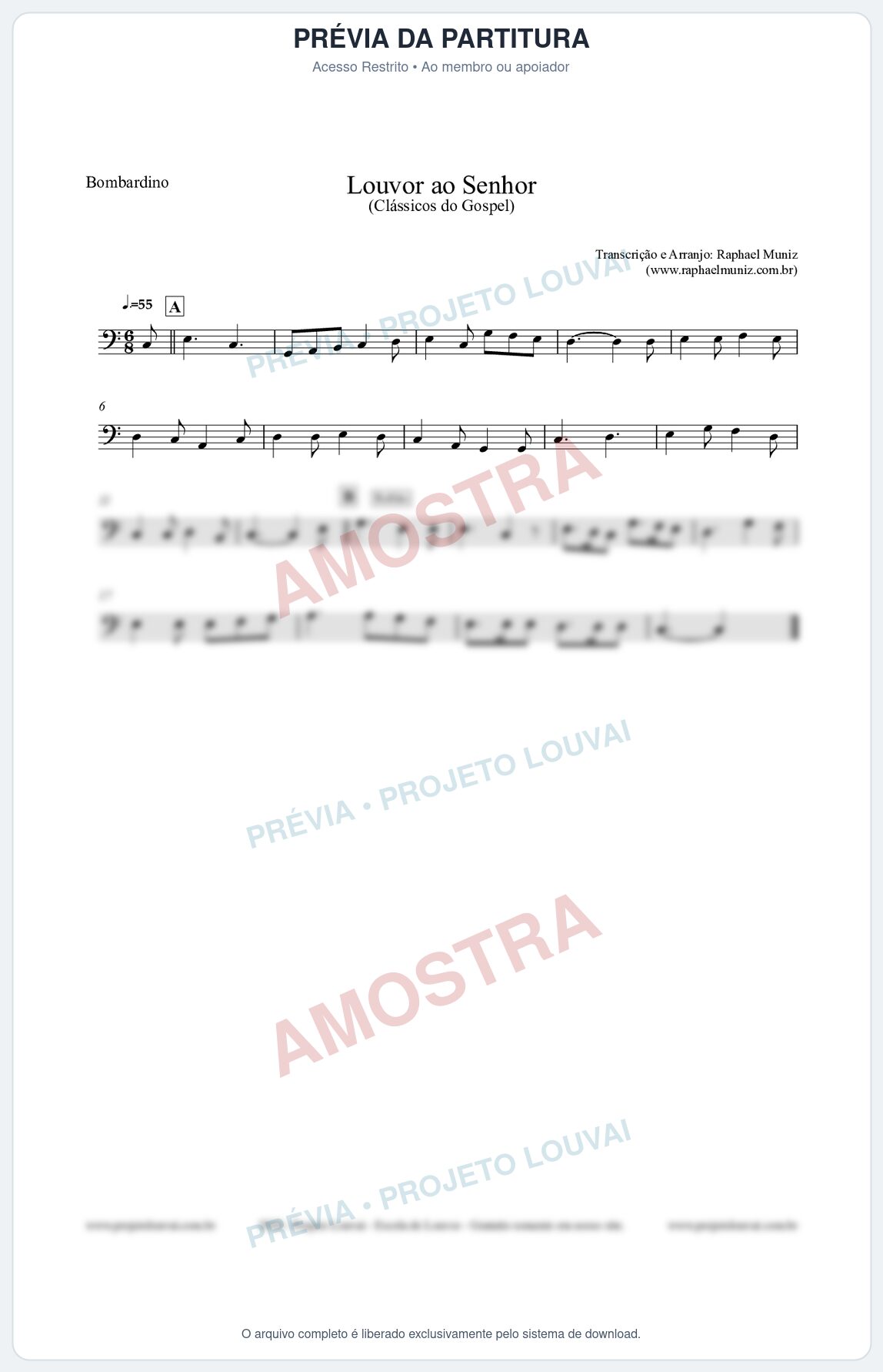 Prévia protegida da primeira página da partitura Partitura para Bombardino - Louvor ao Senhor - Cantor Cristão nº3 - Clássicos do Gospel